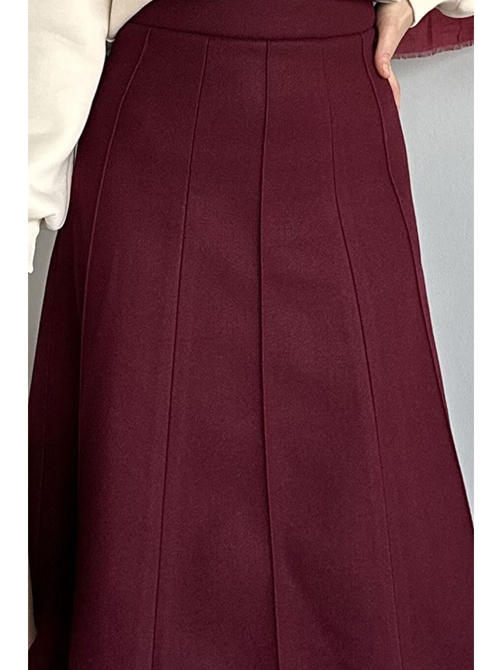 Bordo Bel Lastikli Çimalı Kaşe Tesettür Etek-7