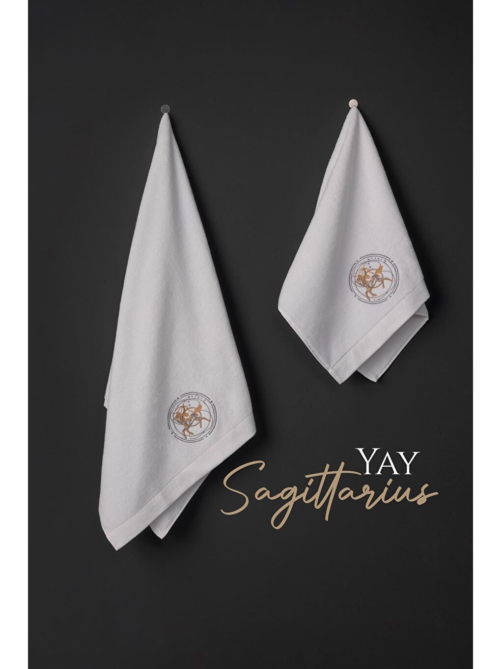 Beyaz %100 Microcotton Üst Kalite Havlu Seti Burç Nakışlı