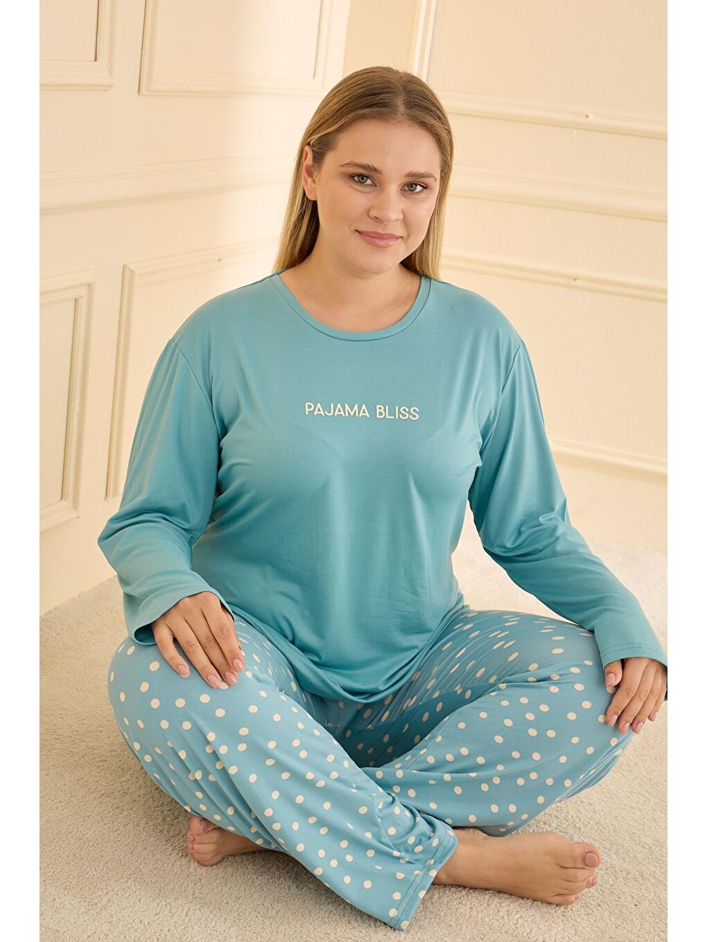 Kadın Milan Battal Bisiklet Yaka Pijama Takım | Turkuaz 50802-2431-1