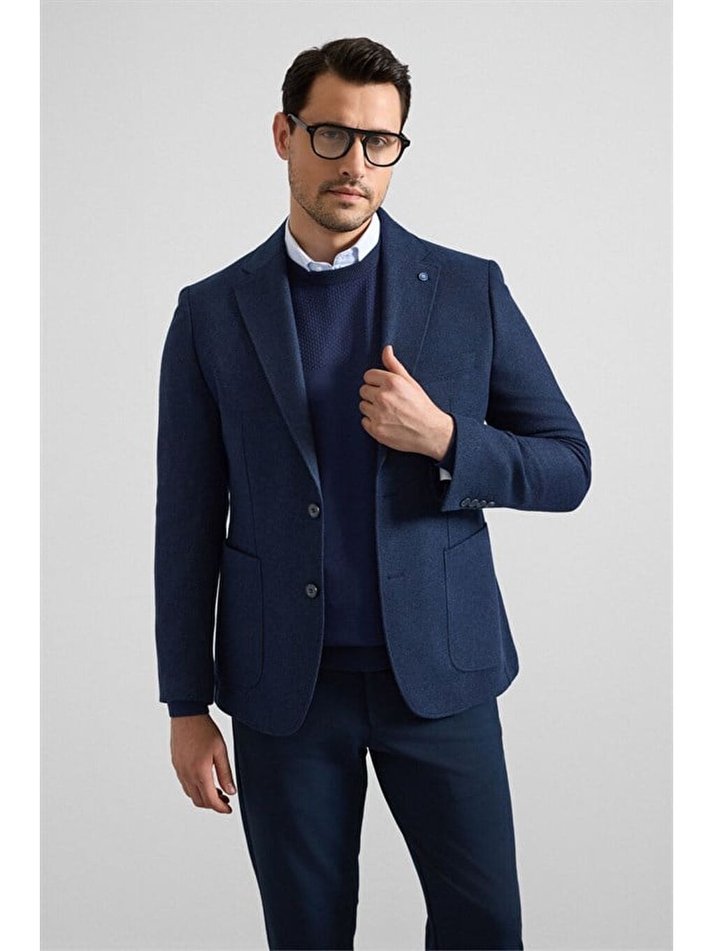 Lacivert Slim Mono Yaka Torba Cep 6 Drop Klasik Ceket