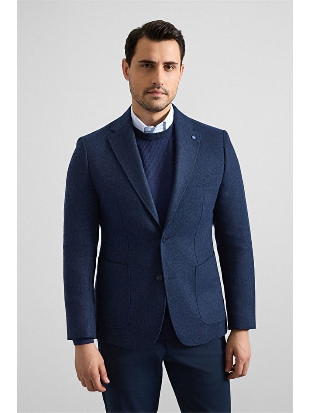 Lacivert Slim Mono Yaka Torba Cep 6 Drop Klasik Ceket-1