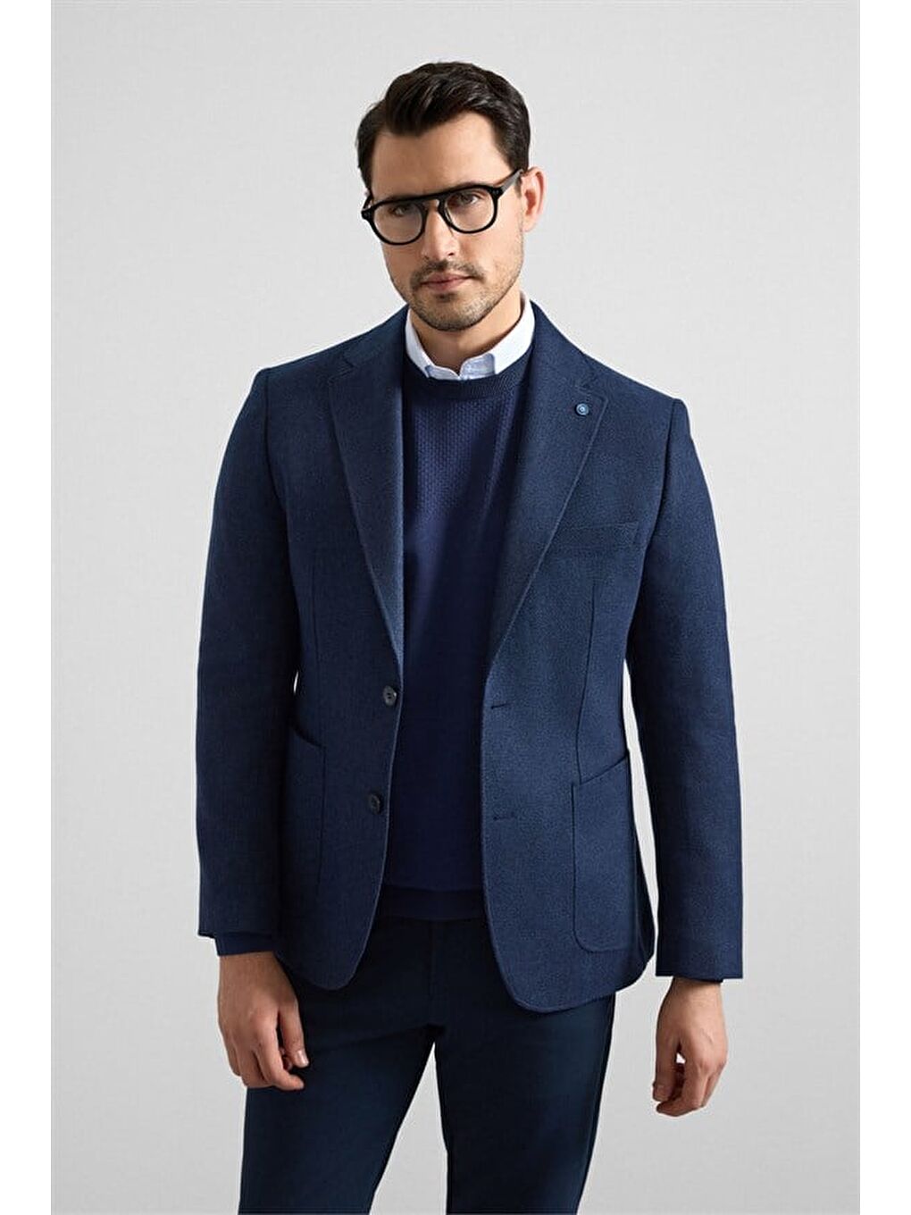 Lacivert Slim Mono Yaka Torba Cep 6 Drop Klasik Ceket-2