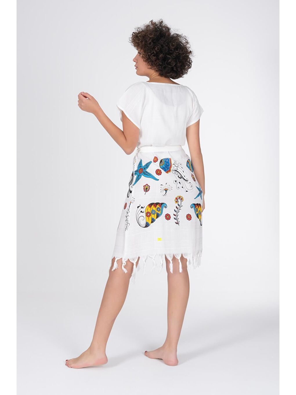 Ekru Baskılı Bambu Plaj Elbisesi Seastar S-2