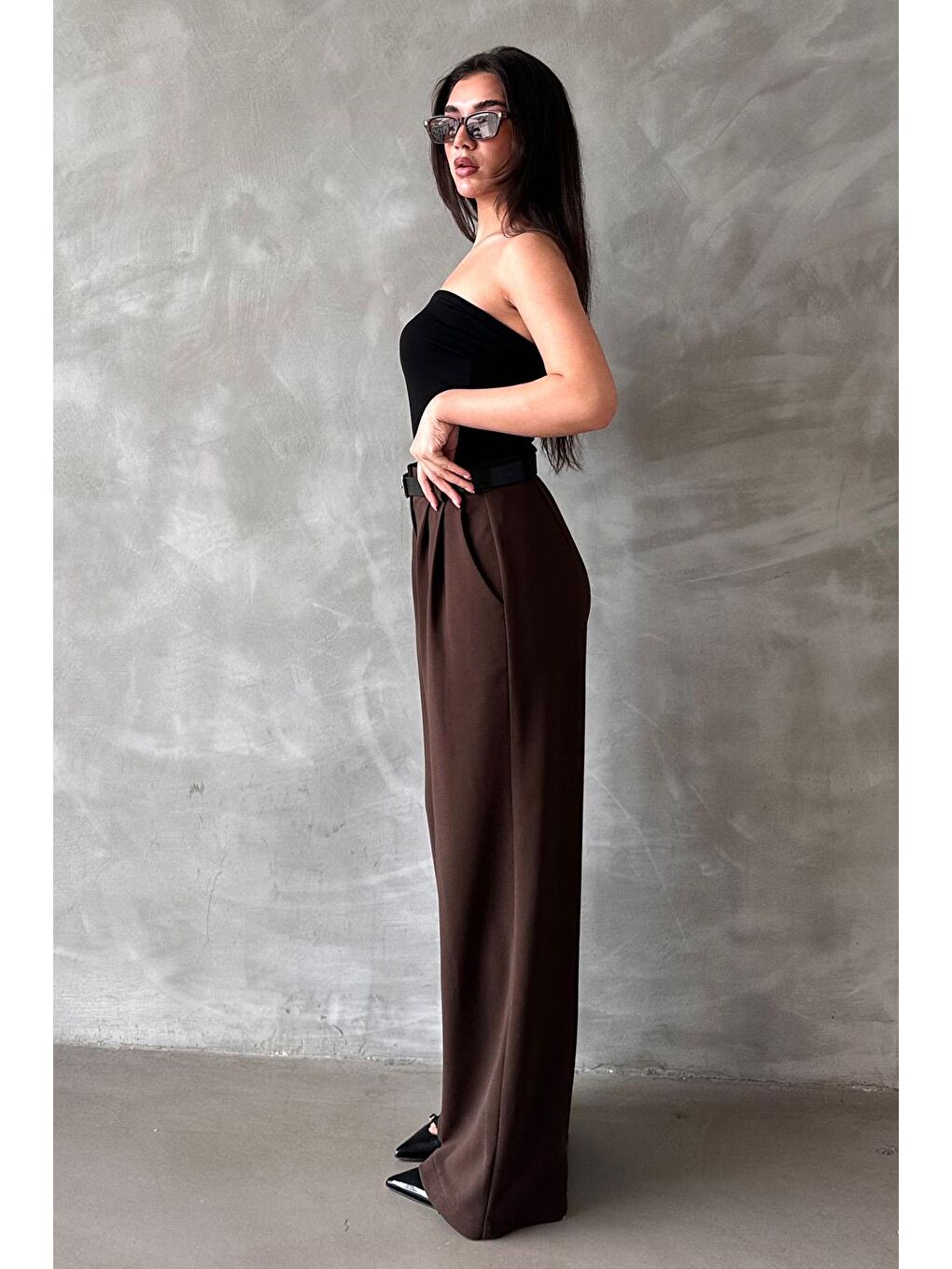 Kahverengi Çift Pileli Kemerli Pantolon Mg2330-4