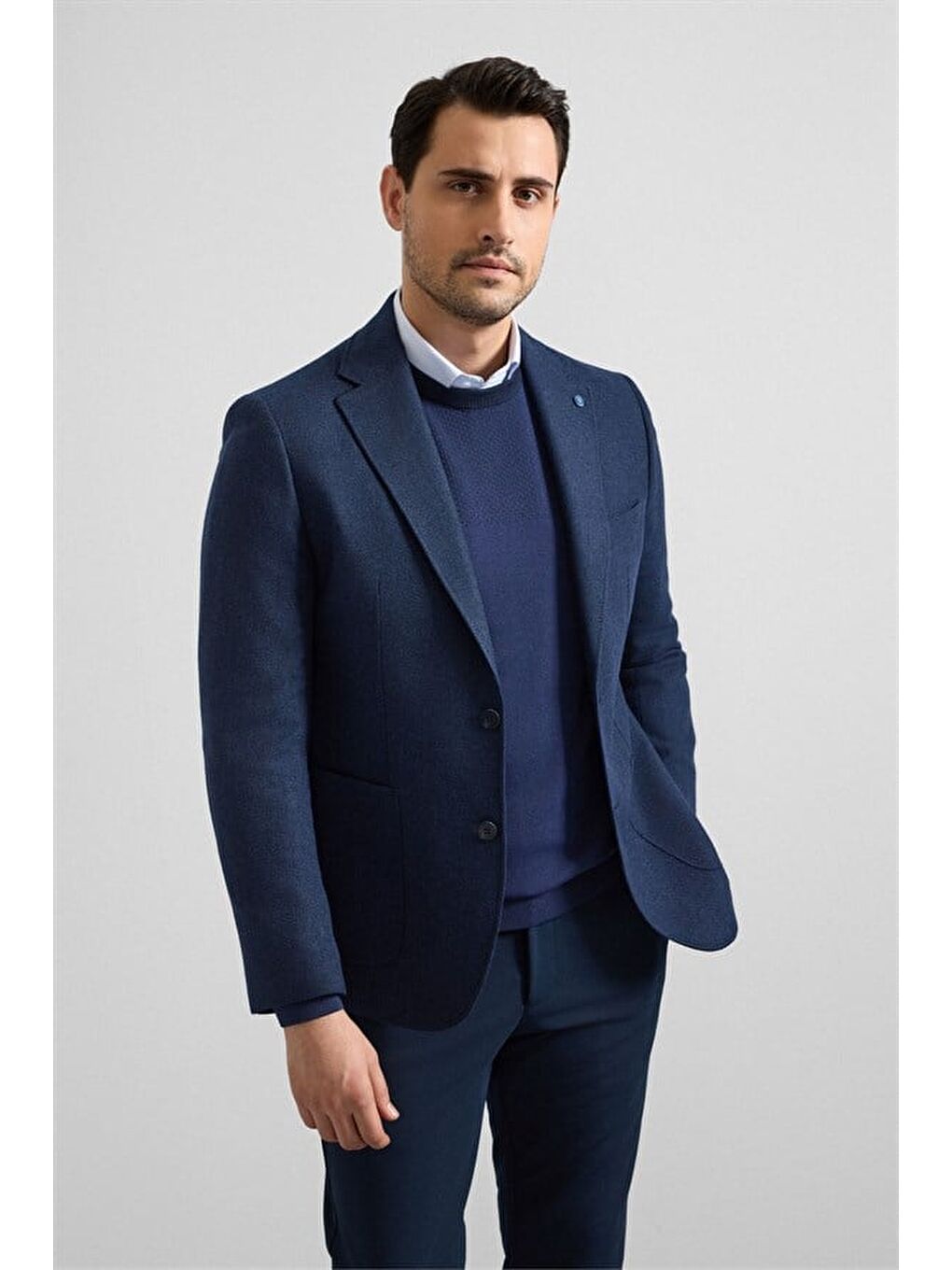 Lacivert Slim Mono Yaka Torba Cep 6 Drop Klasik Ceket-3