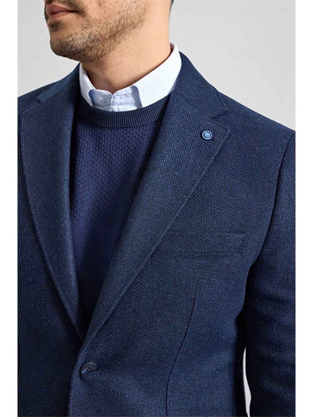 Lacivert Slim Mono Yaka Torba Cep 6 Drop Klasik Ceket-4