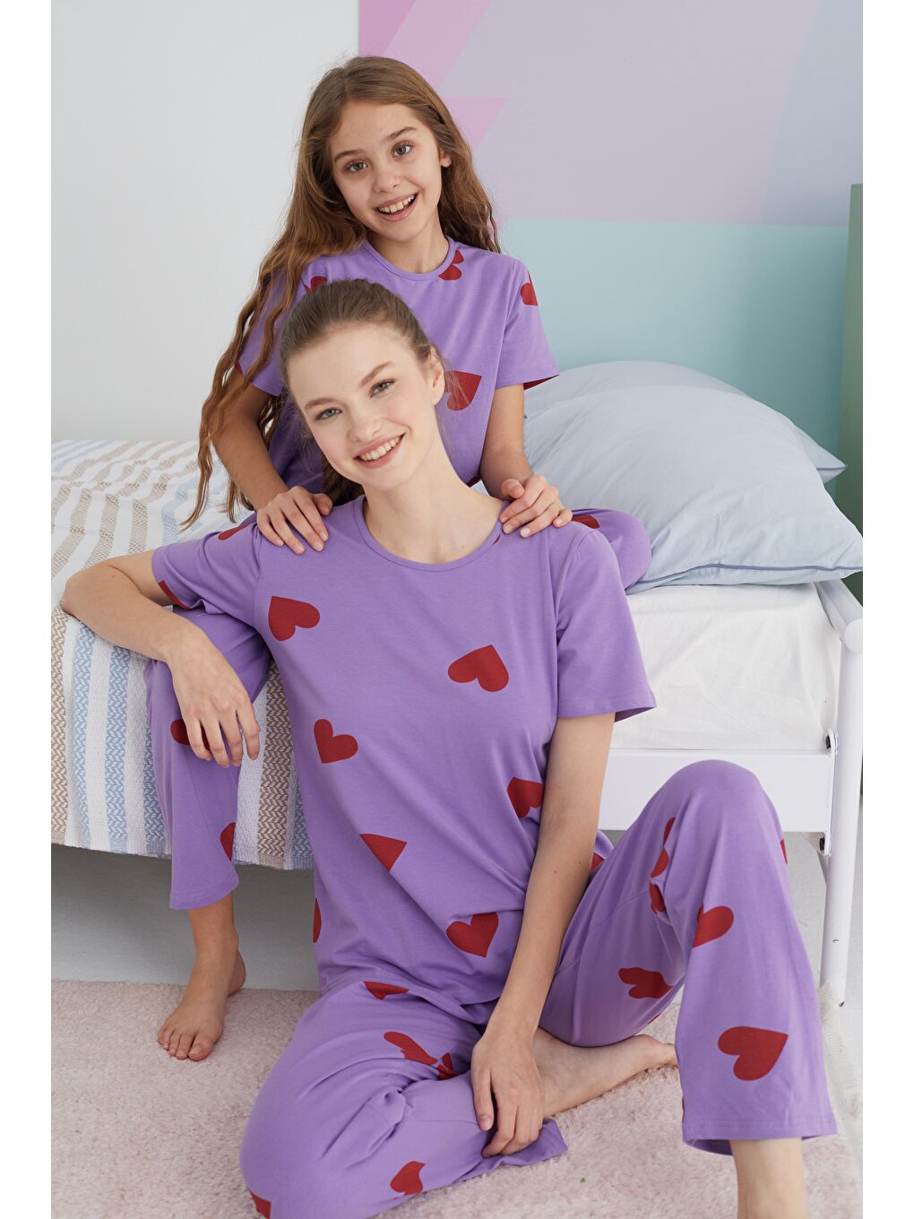 SİYAH İNCİ Açık Mor açık mor Pamuklu Örme Pijama Takım - 1