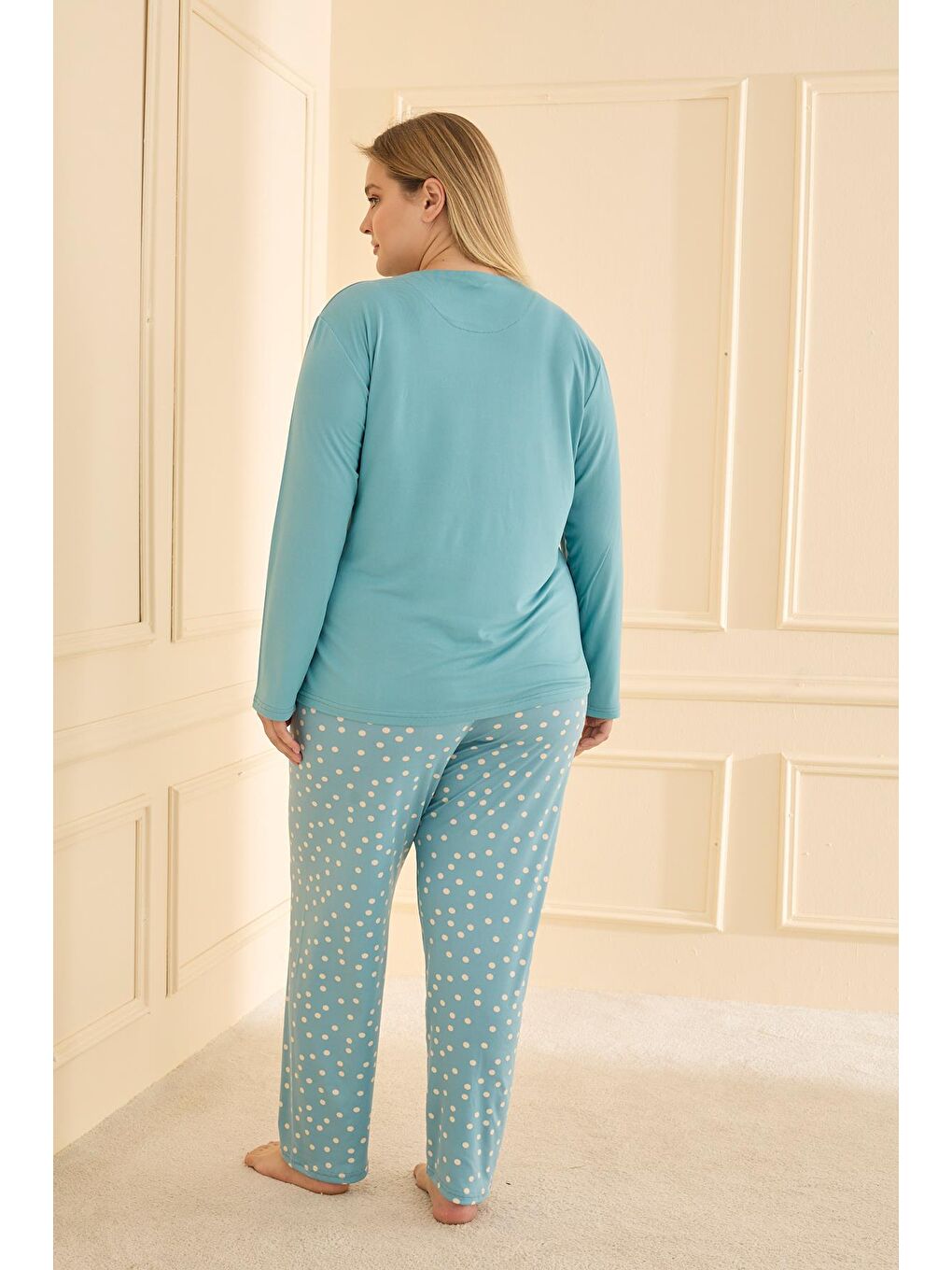 Kadın Milan Battal Bisiklet Yaka Pijama Takım | Turkuaz 50802-2431-3