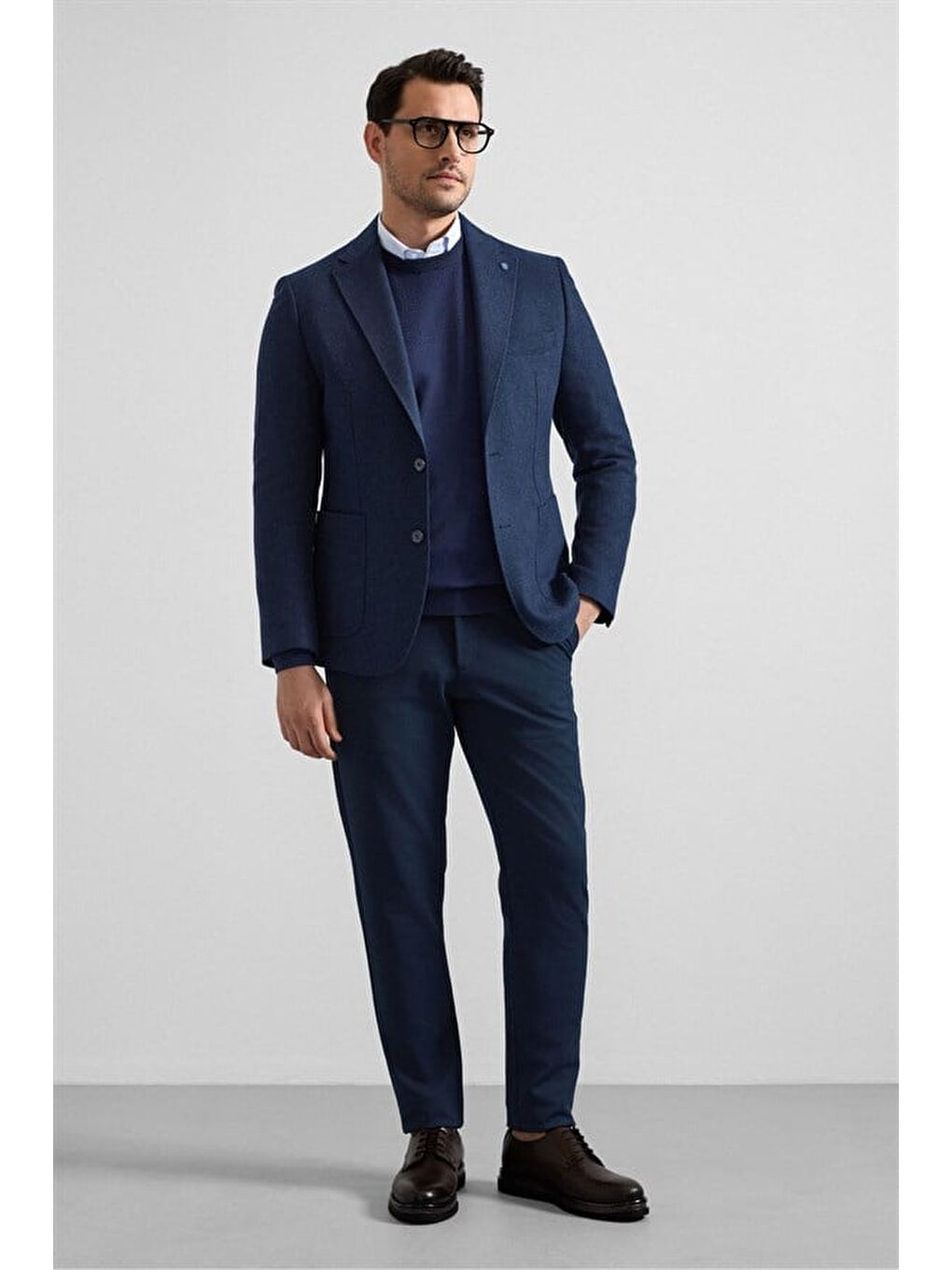 Lacivert Slim Mono Yaka Torba Cep 6 Drop Klasik Ceket-8