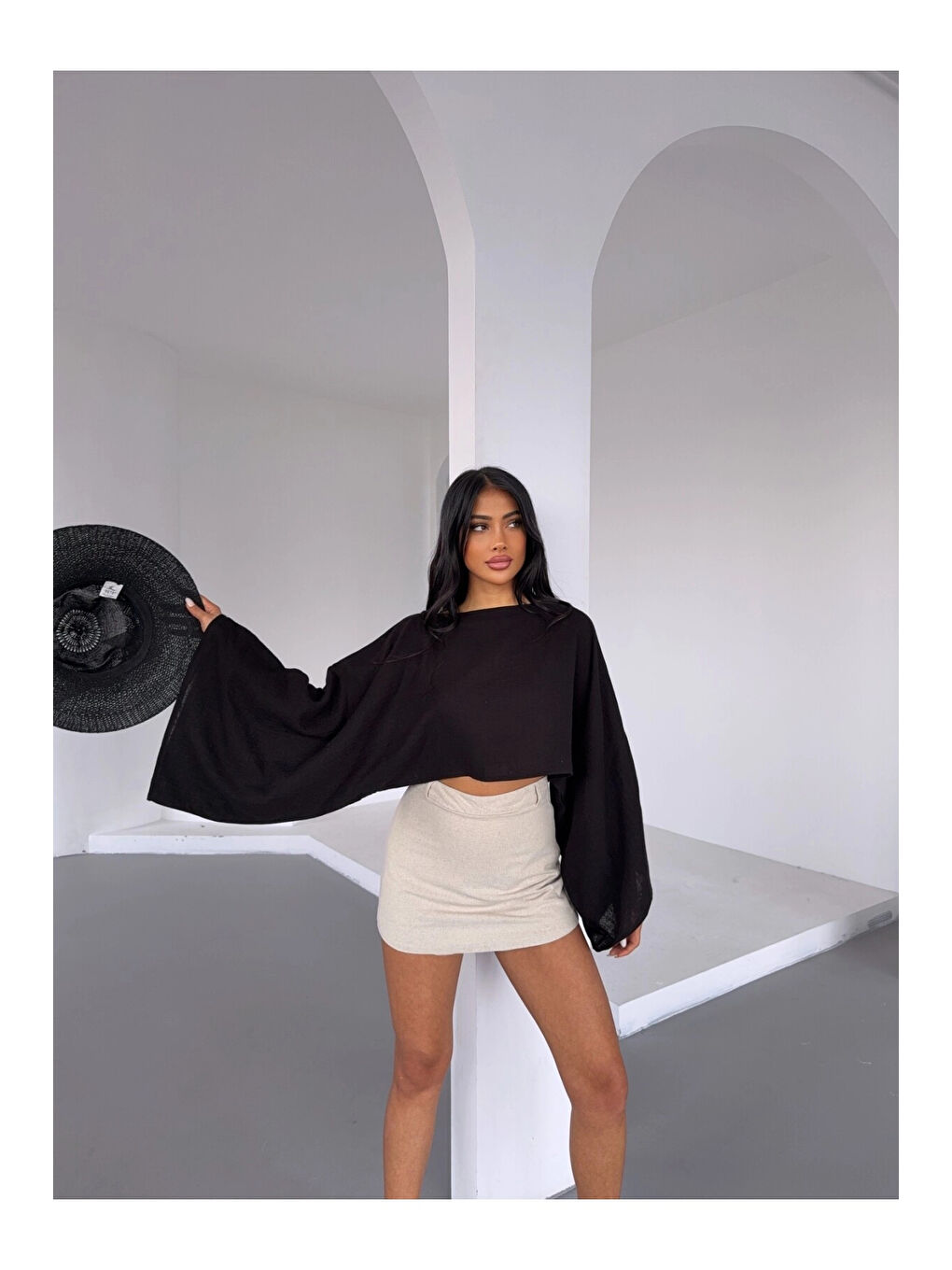 Kadın Siyah Panço Model Müslin Bluz HZL25S-DSB16161-4