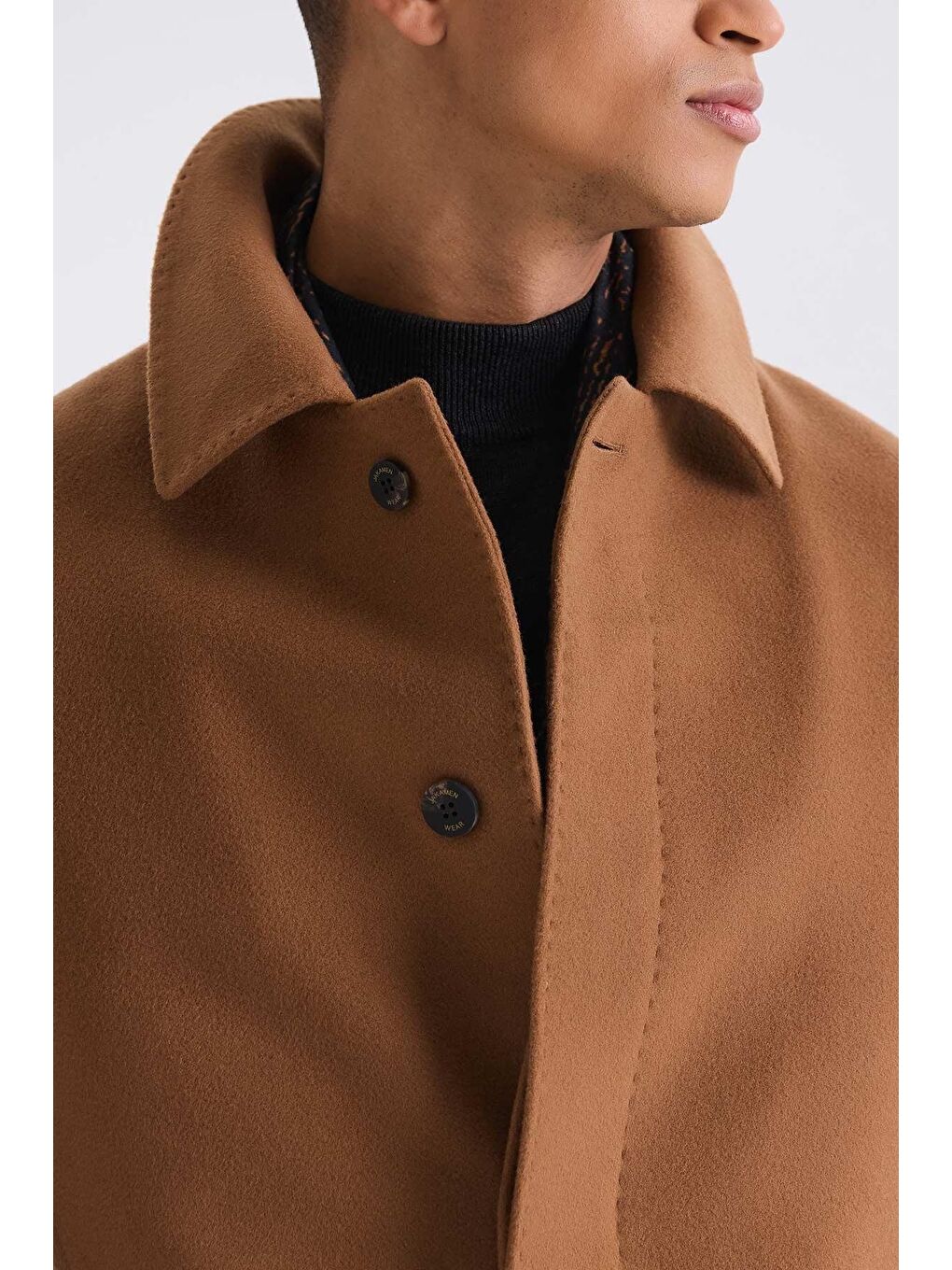 Kahverengi Taba Comfort Fit Berberi Yaka Yünlü Kaşe Kaban-2