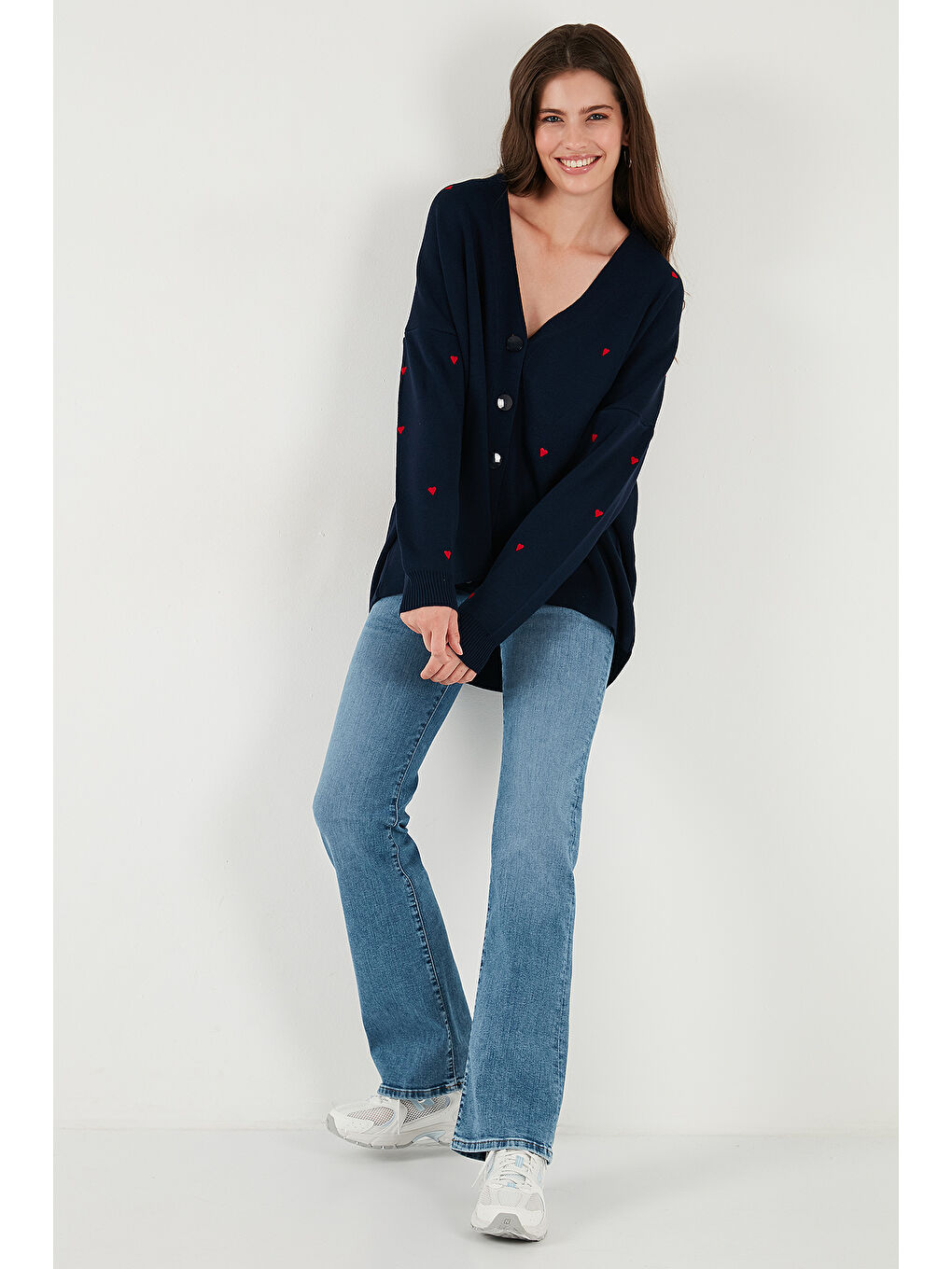 Lacivert Rahat Kesim V Yaka Triko Kadın Hırka 4616190-2