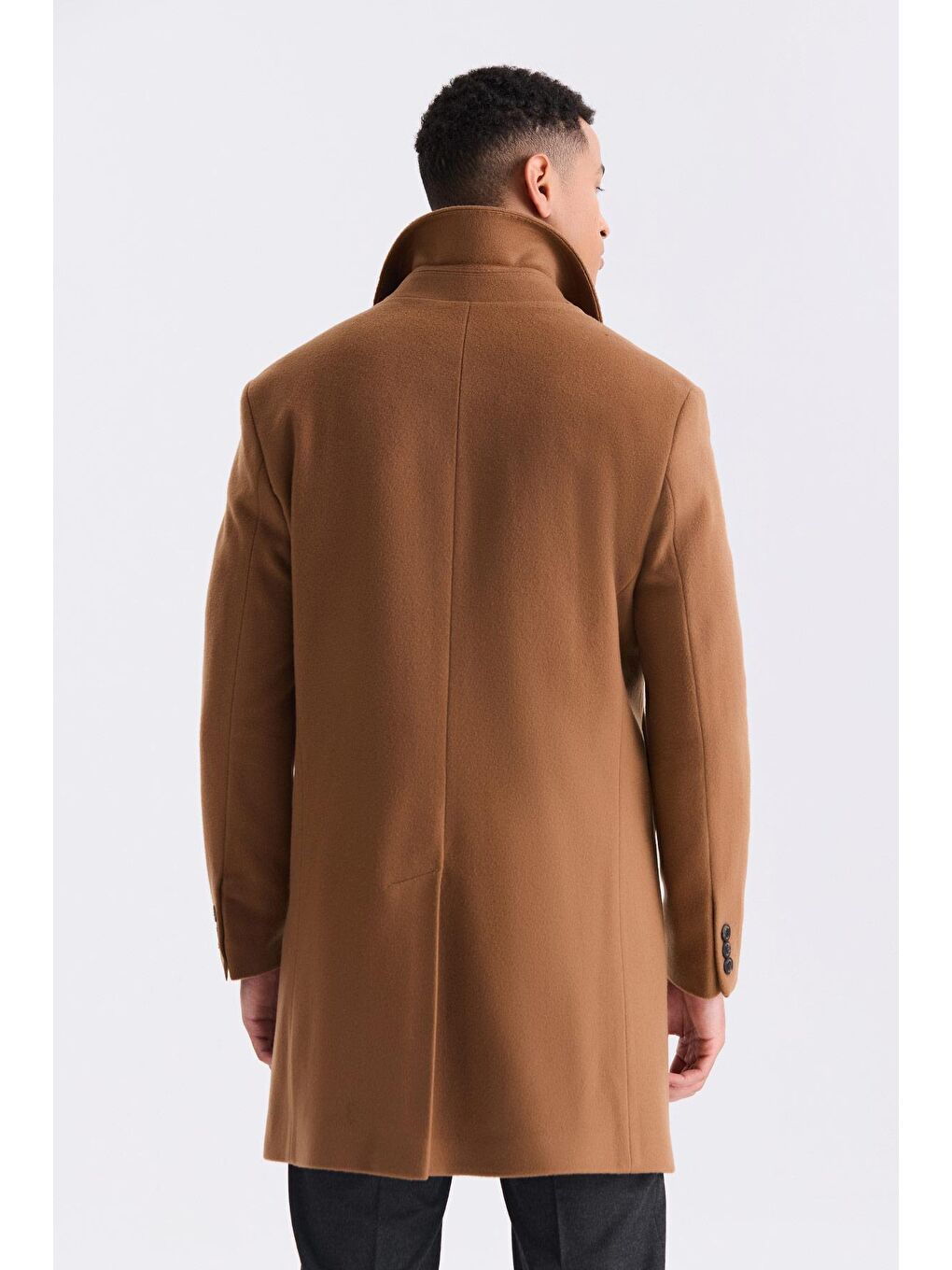 Kahverengi Taba Comfort Fit Berberi Yaka Yünlü Kaşe Kaban-3