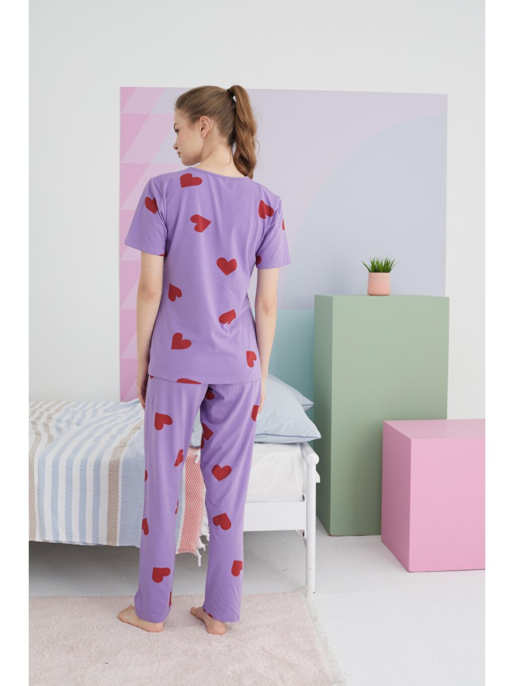 SİYAH İNCİ Açık Mor açık mor Pamuklu Örme Pijama Takım - 2