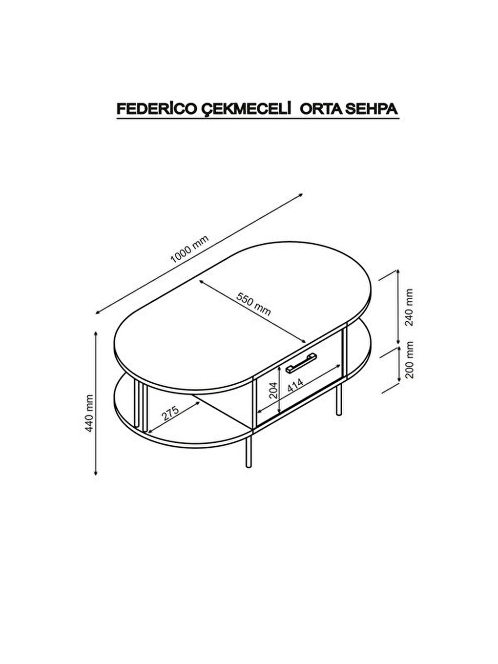 Kahverengi Federico Çekmeceli Orta Sehpa - Safir Meşe - 100 cm-4