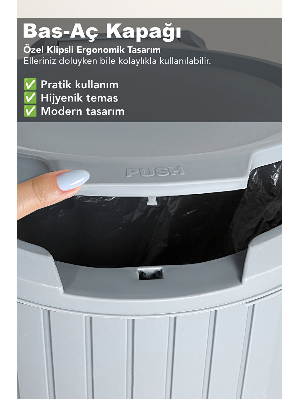 Gri 12 Litre Bas Aç Kapaklı Çöp Kovası-3