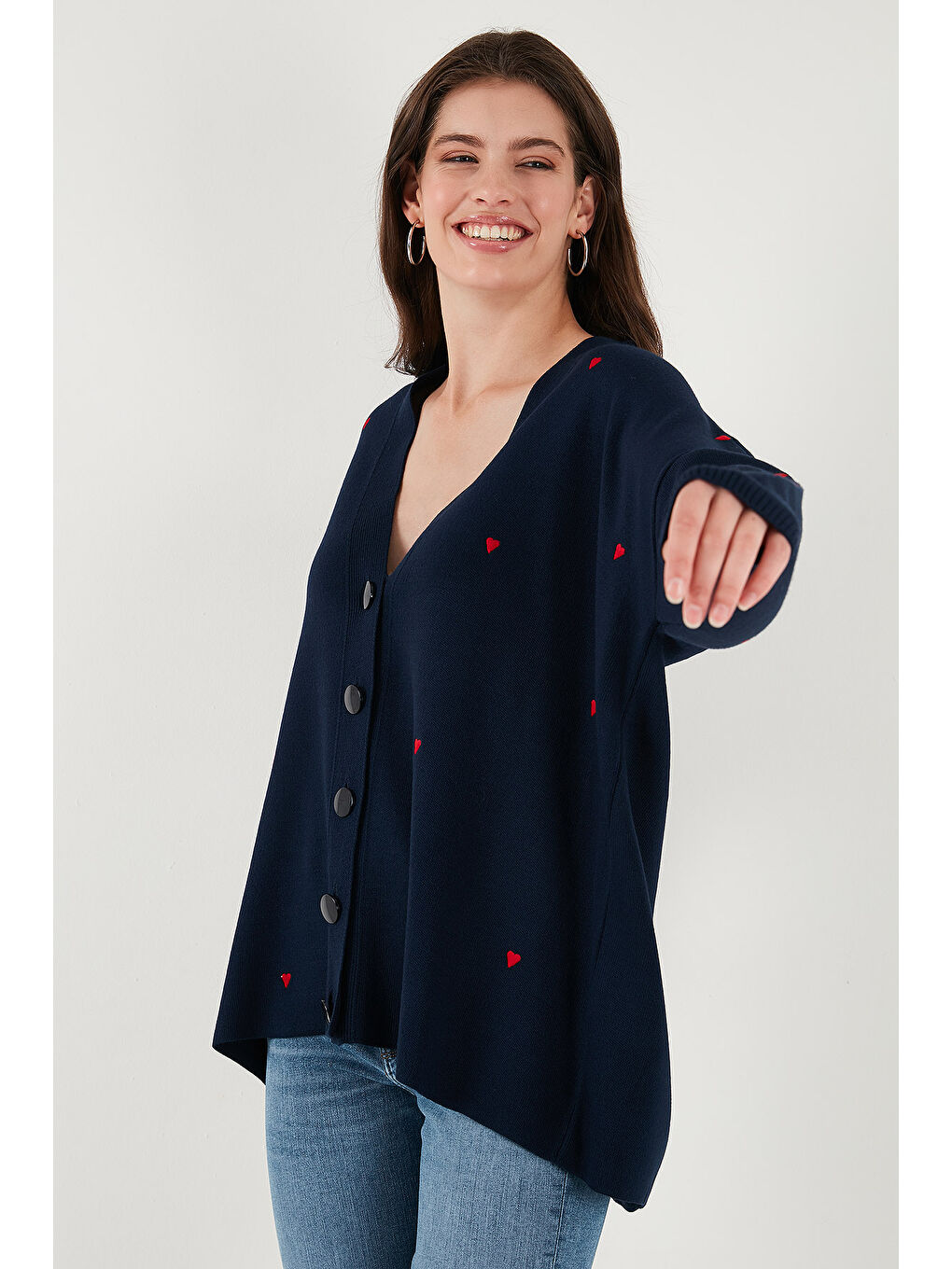 Lacivert Rahat Kesim V Yaka Triko Kadın Hırka 4616190-3