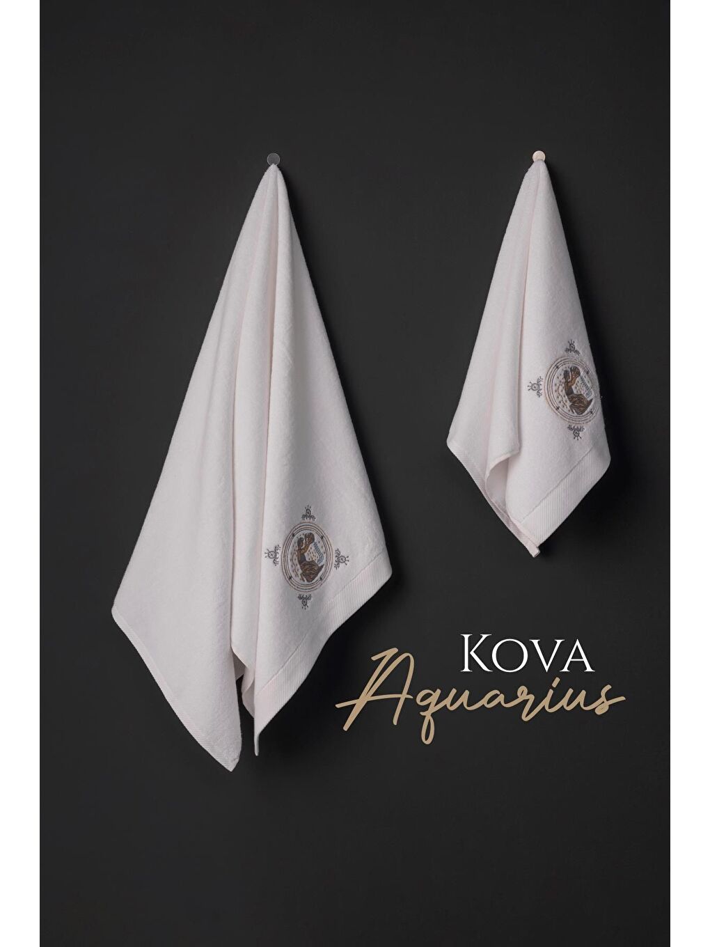 Beyaz %100 Microcotton Üst Kalite Havlu Seti Burç Nakışlı