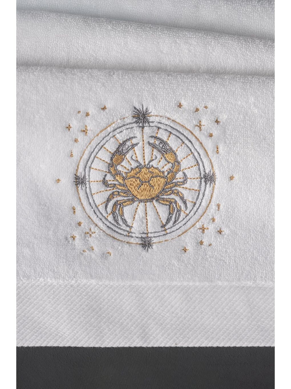 Beyaz %100 Microcotton Üst Kalite Havlu Seti Burç Nakışlı-7