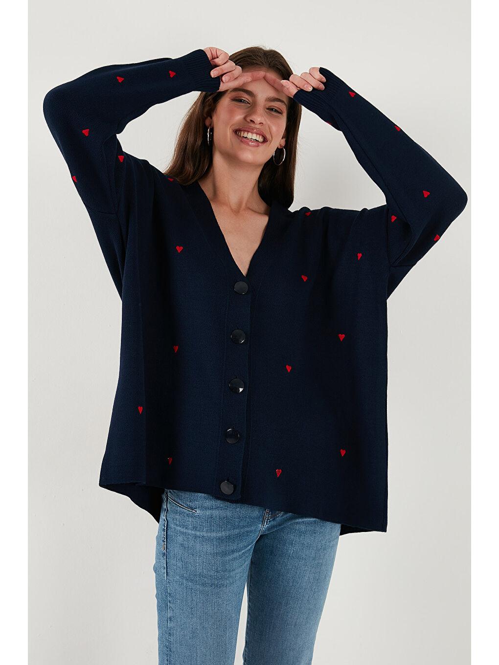 Lacivert Rahat Kesim V Yaka Triko Kadın Hırka 4616190-4