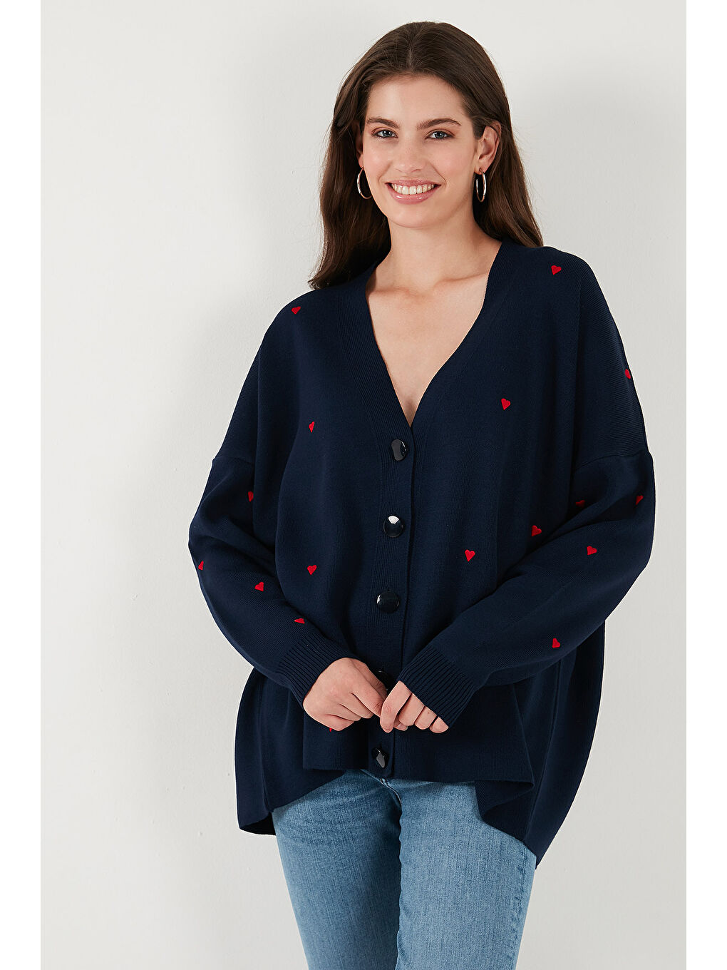 Lacivert Rahat Kesim V Yaka Triko Kadın Hırka 4616190-5