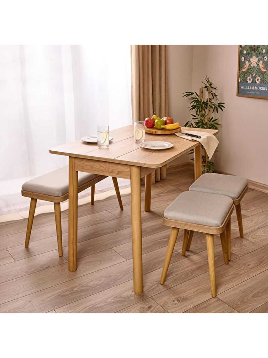 Kahverengi Bono Ortadan Açılır Masa Takımı - Karina Meşe / Krem - 110 cm-5