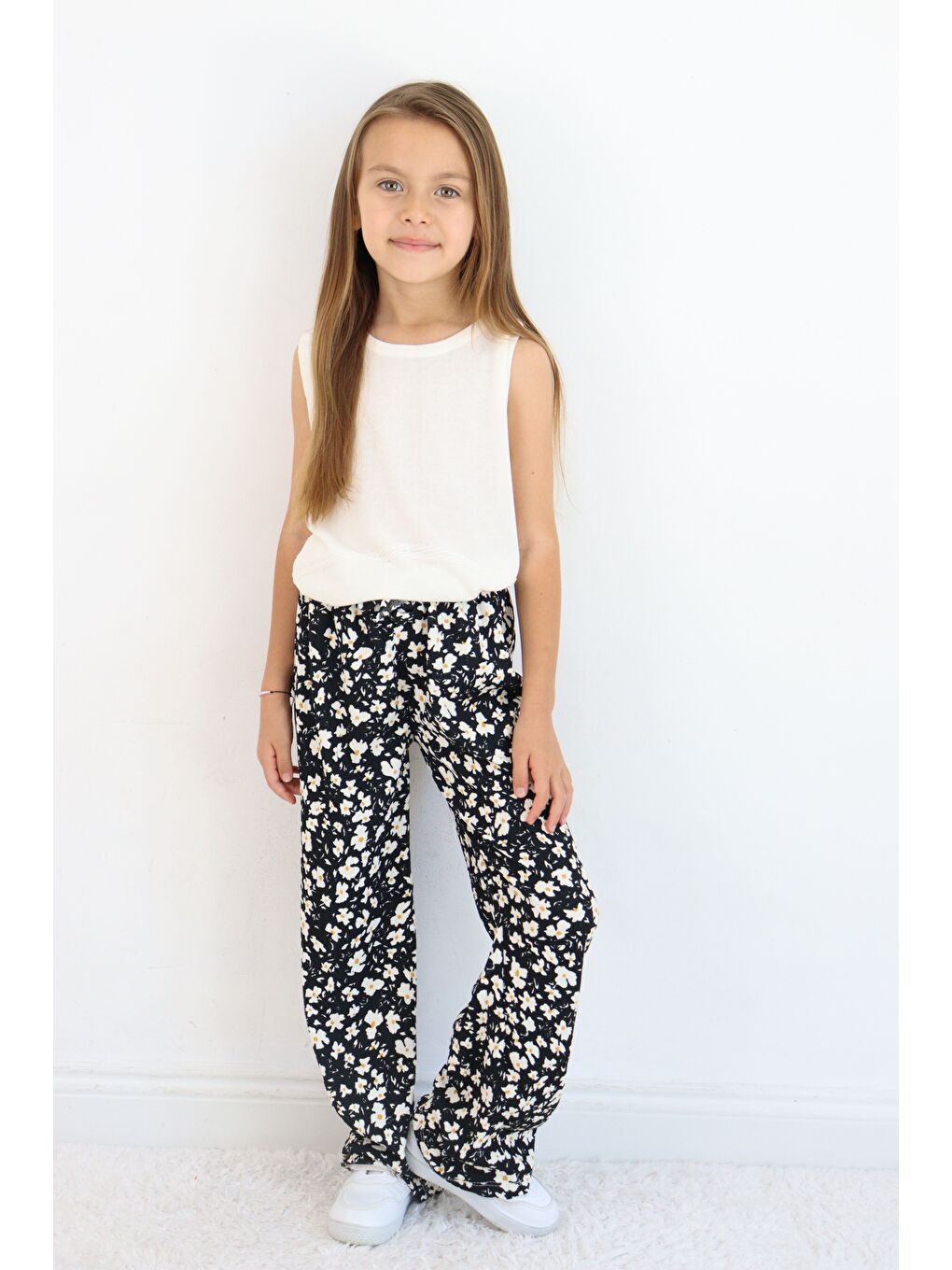 Lacivert Kız Çocuk Bürümcük Kumaş Bol Paça Rahat Model Tek Alt (3'lü Paket)-3