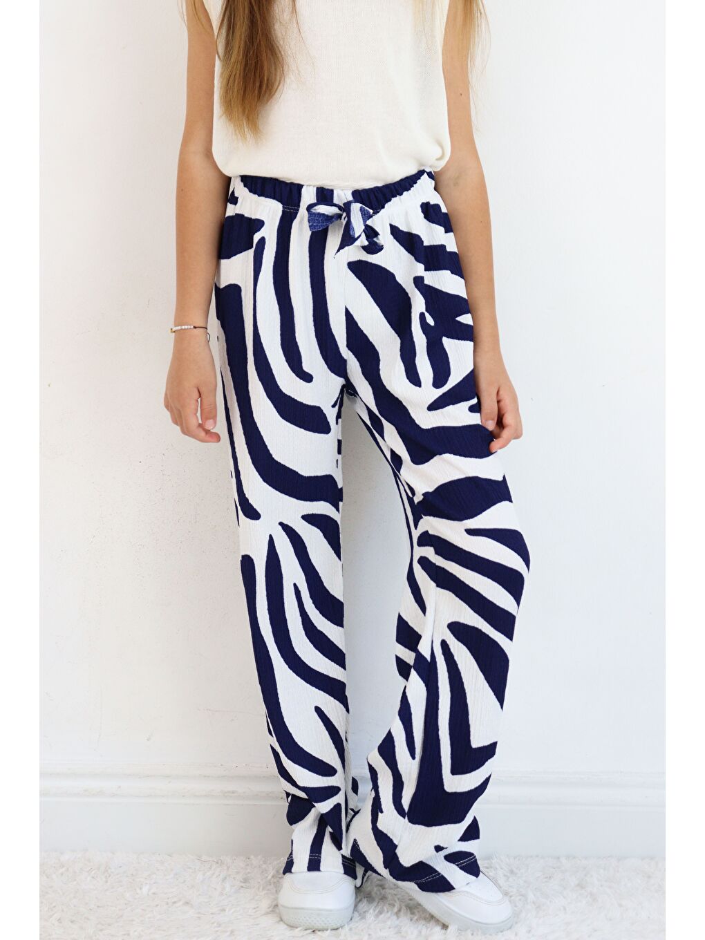 Lacivert Kız Çocuk Bürümcük Kumaş Bol Paça Rahat Model Tek Alt (3'lü Paket)-4