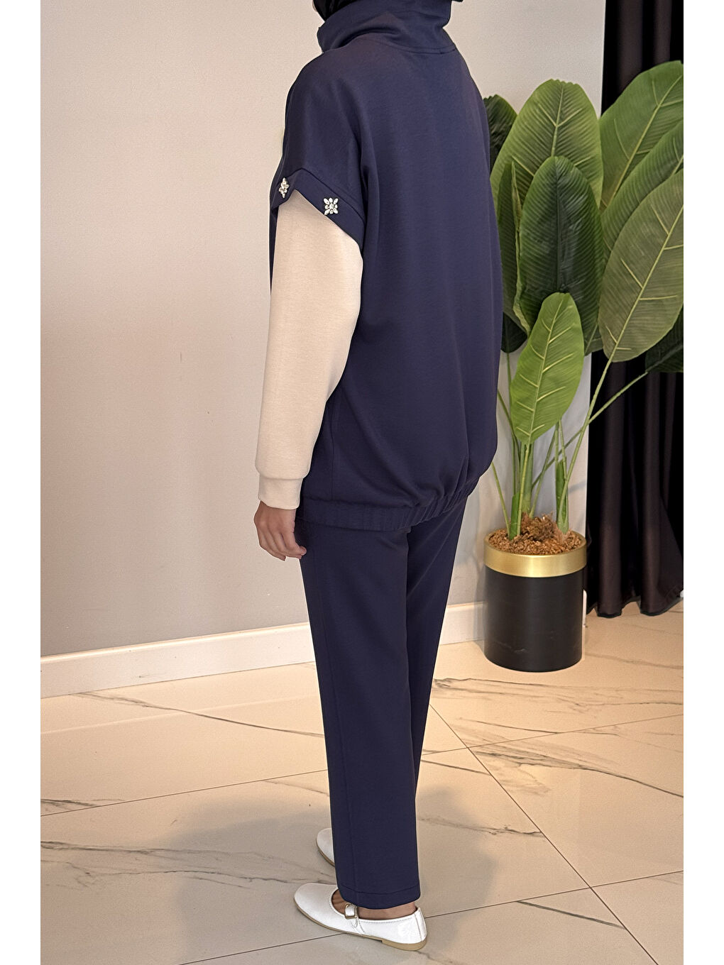 Yelekli Taş Detaylı 3lü Takım 25168 Lacivert-2