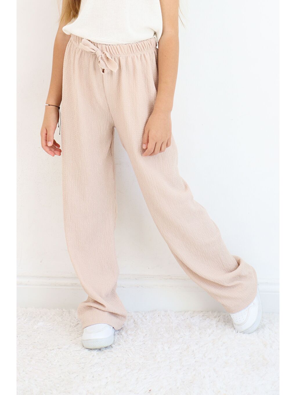 Lacivert Kız Çocuk Bürümcük Kumaş Bol Paça Rahat Model Tek Alt (3'lü Paket)-5