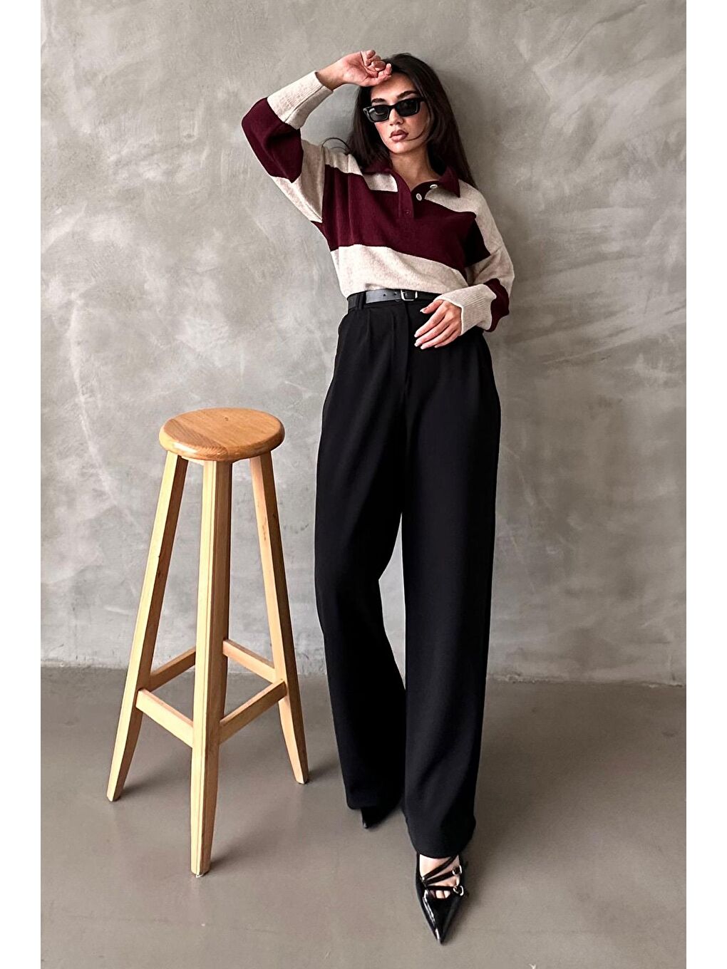 Siyah Çift Pileli Kemerli Pantolon Mg2330-3