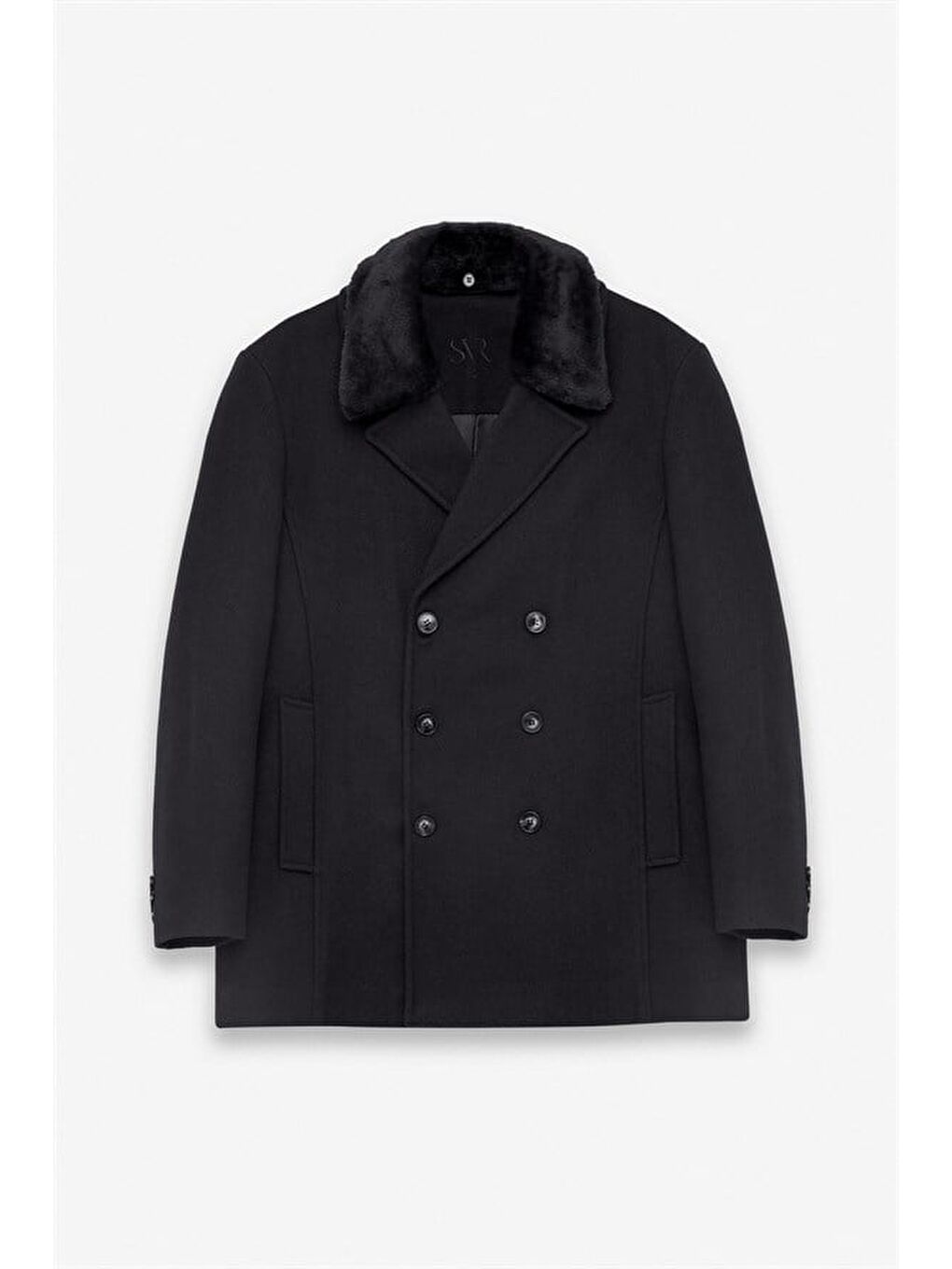 Siyah Slim Kruvaze Yaka Cepsiz Kaban-10