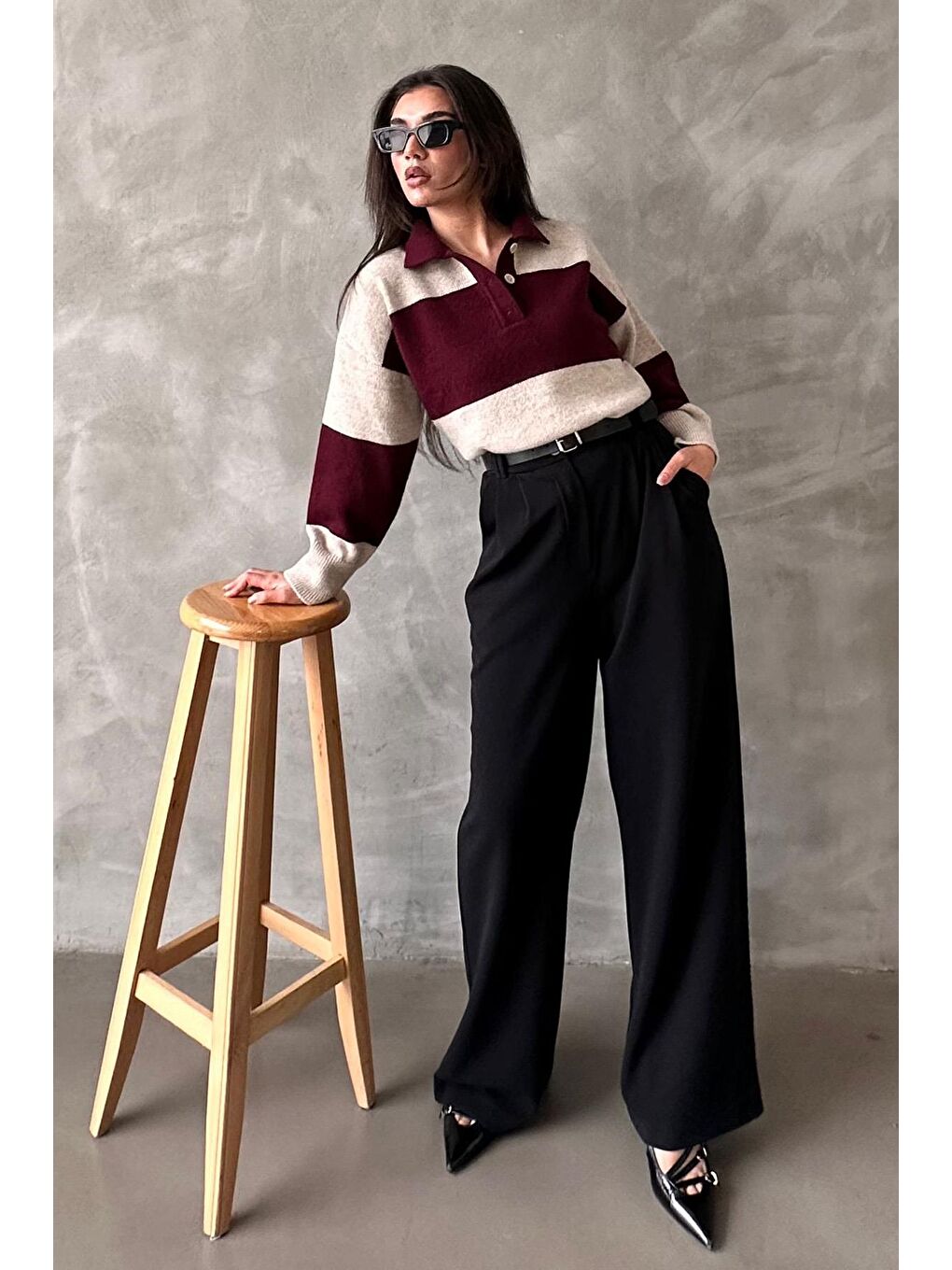 Siyah Çift Pileli Kemerli Pantolon Mg2330-4