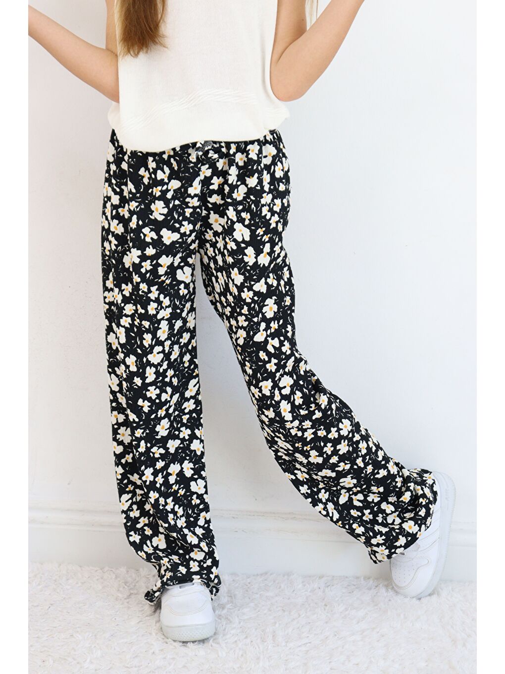 Lacivert Kız Çocuk Bürümcük Kumaş Bol Paça Rahat Model Tek Alt (3'lü Paket)-6