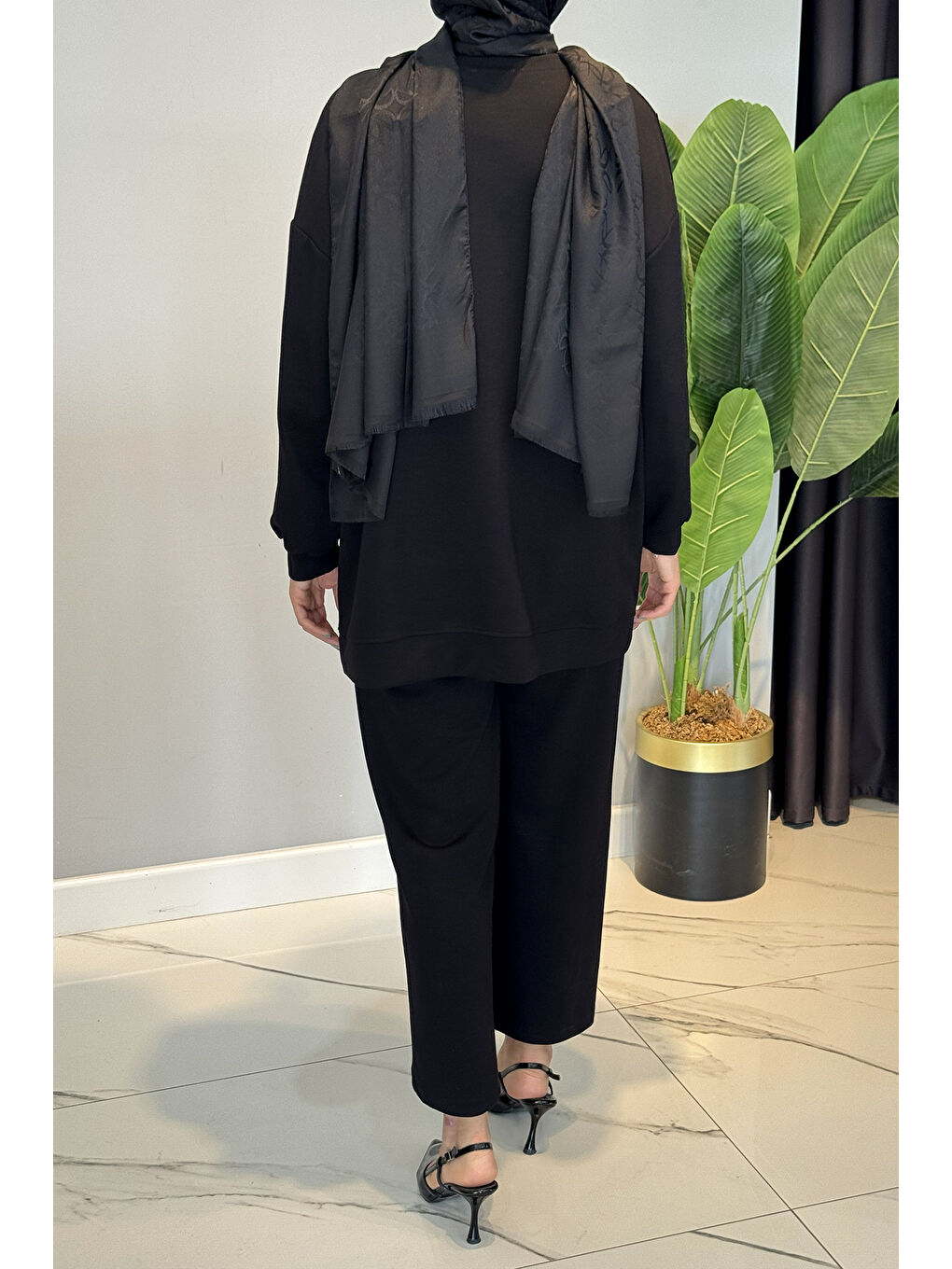 Taş ve Fermuar Detaylı Modal Takım 120276 Siyah-2