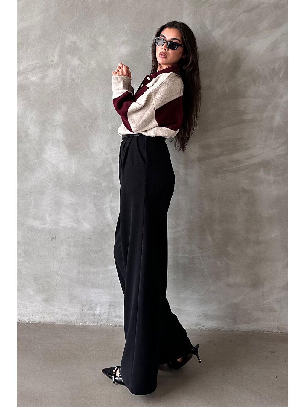 Siyah Çift Pileli Kemerli Pantolon Mg2330-5