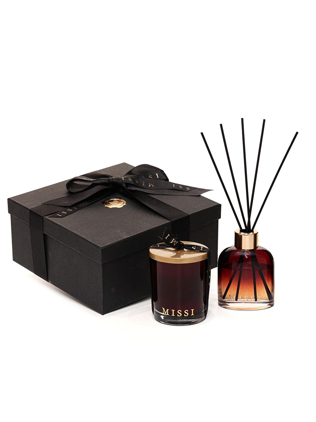 130 ml Degrade Kahverengi Cam Şişe Oud Vanilya Oda Kokusu Ve Vegan Mum Seti (Dekoratif Sıvama Kutulu