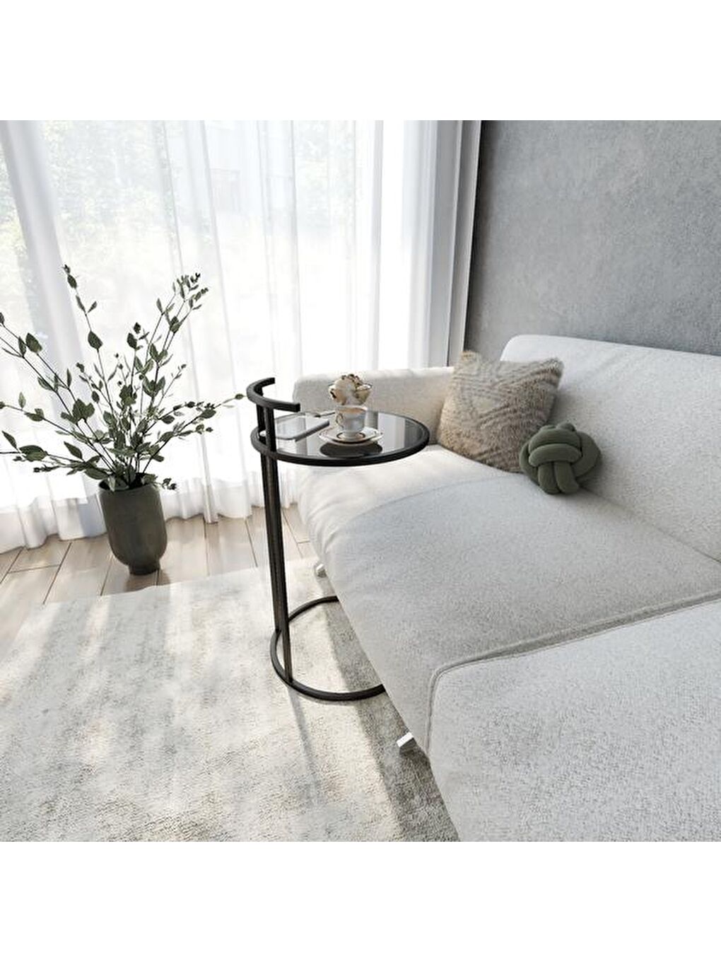 Simi Camlı Yuvarlak C Sehpa - Siyah - 40 cm-2