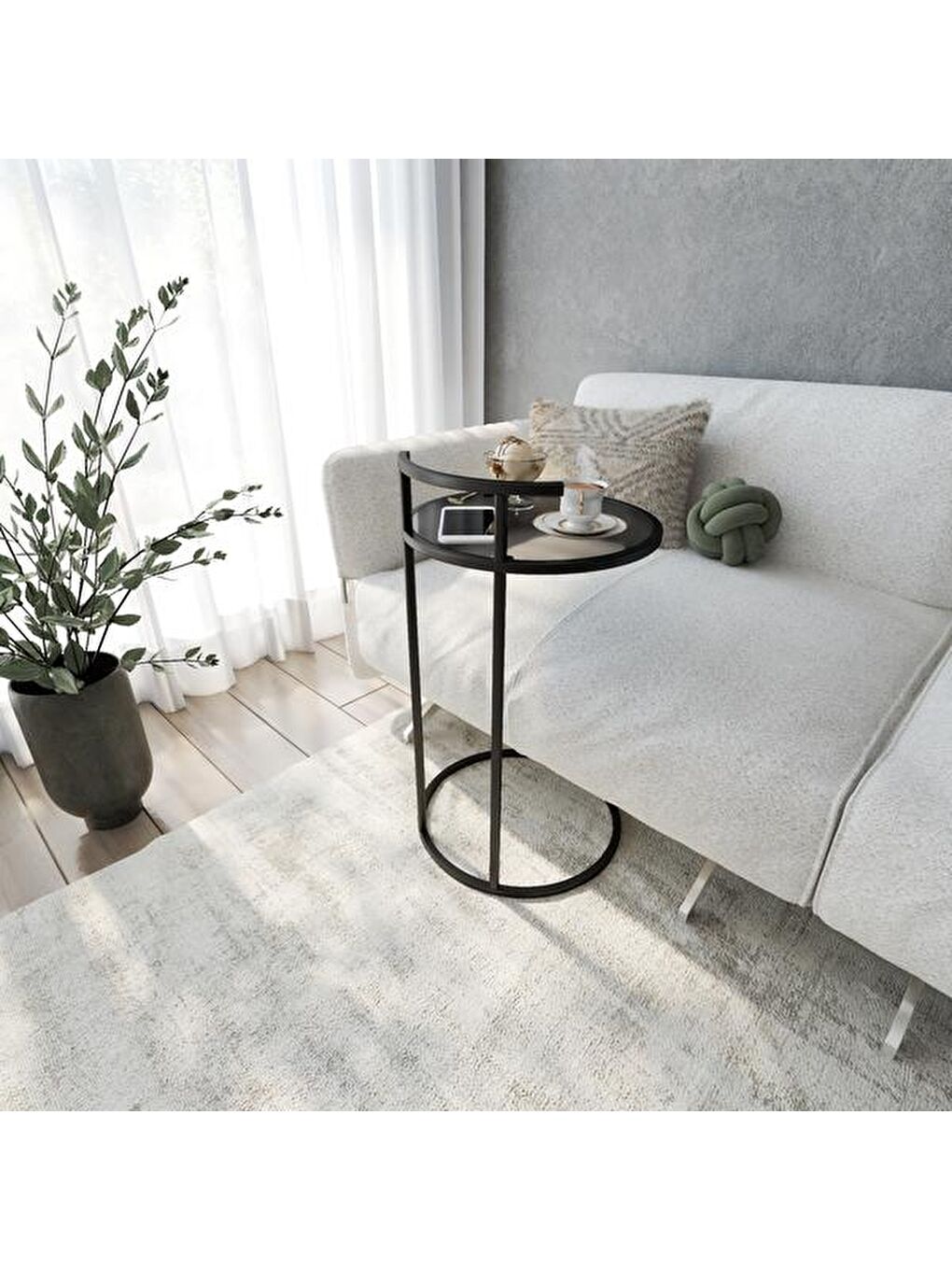 Simi Camlı Yuvarlak C Sehpa - Siyah - 40 cm-6