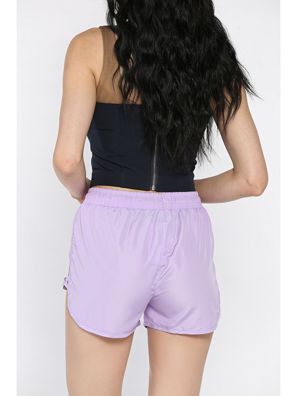 Lila Kadın Yan Çapraz Şeritli Deniz Şortu-2