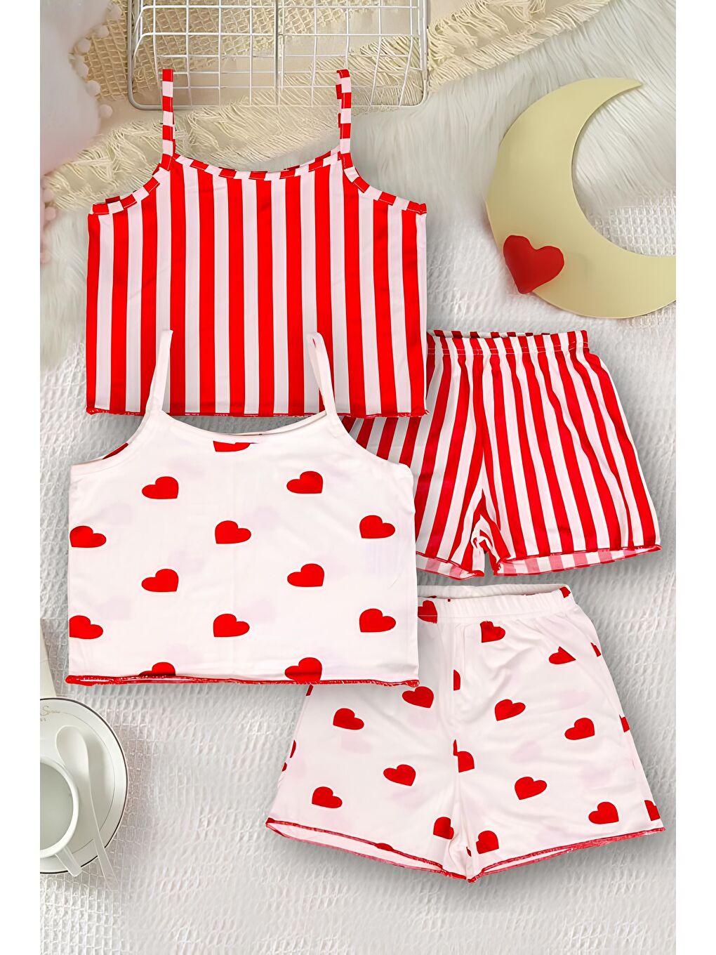 Kırmızı Kız Çocuk Askılı-Şortlu Yazlık 2'li Pijama Takımı