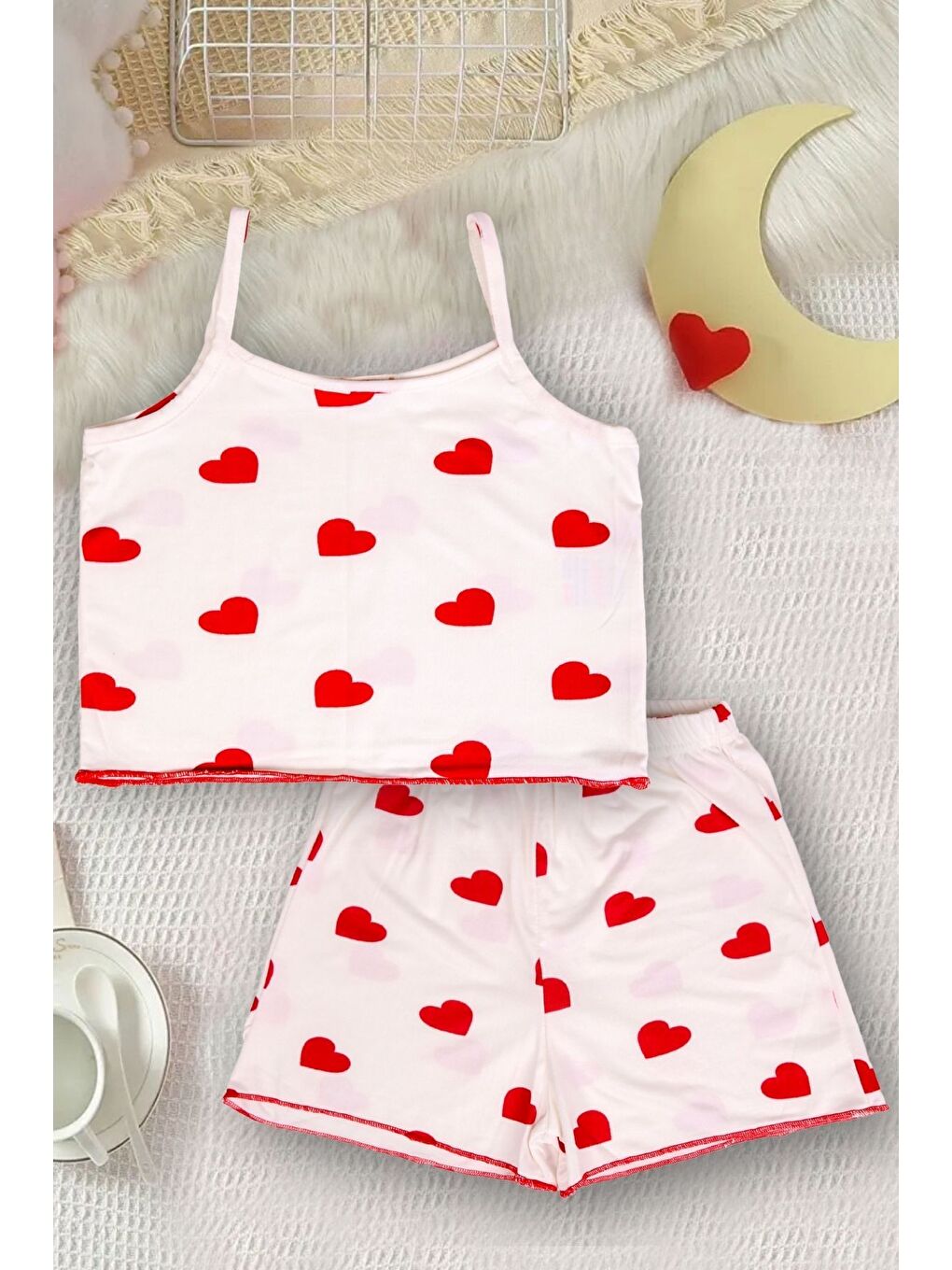 Kırmızı Kız Çocuk Askılı-Şortlu Yazlık 2'li Pijama Takımı-1