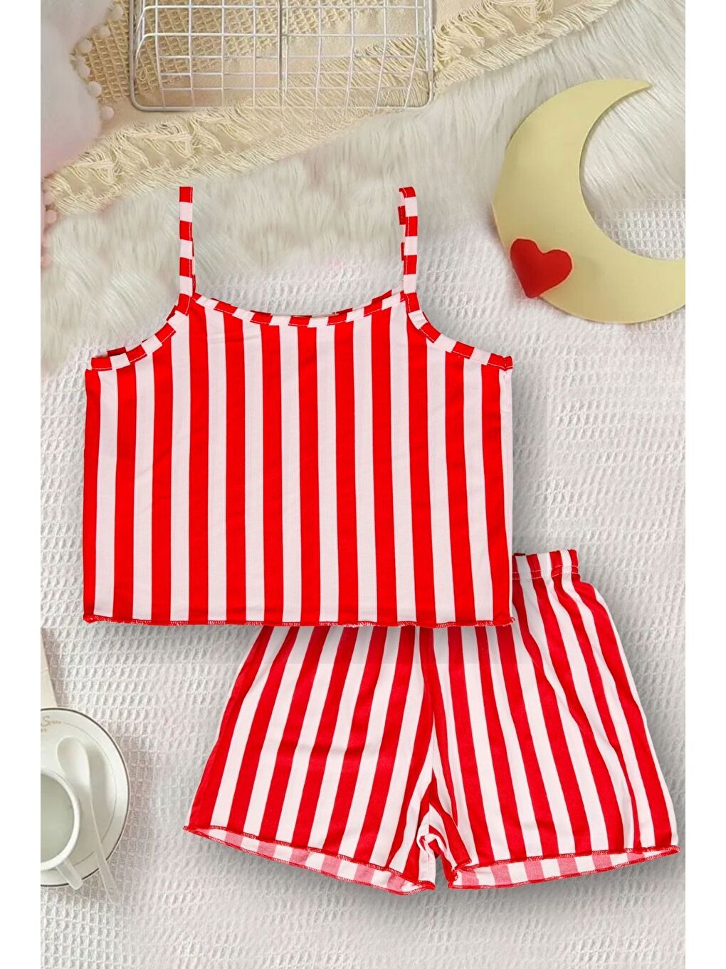 Kırmızı Kız Çocuk Askılı-Şortlu Yazlık 2'li Pijama Takımı-2