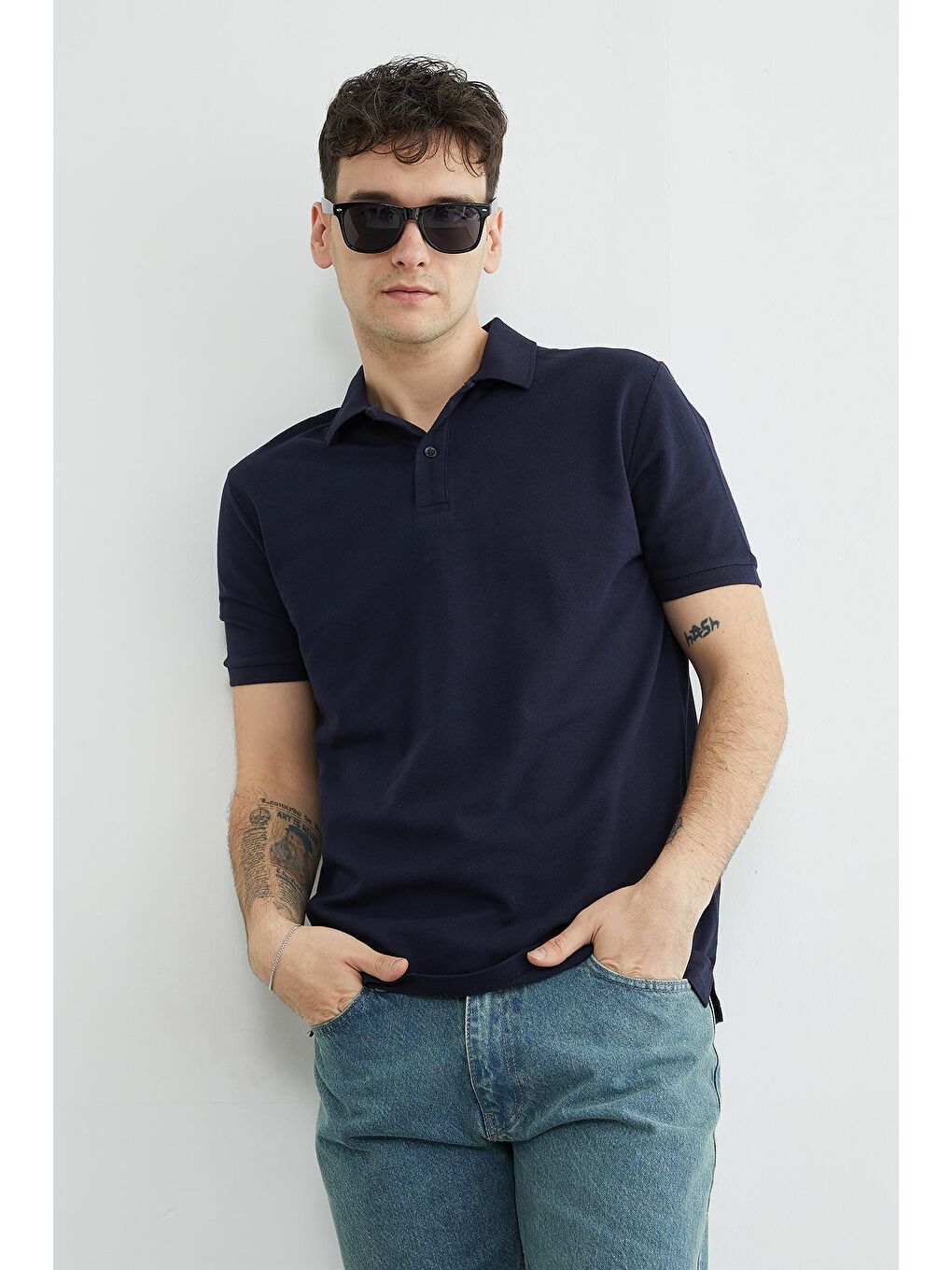 Lacivert Basic Polo Yaka Pike Tişört-2