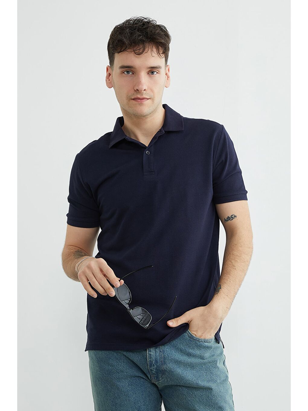 Lacivert Basic Polo Yaka Pike Tişört-3