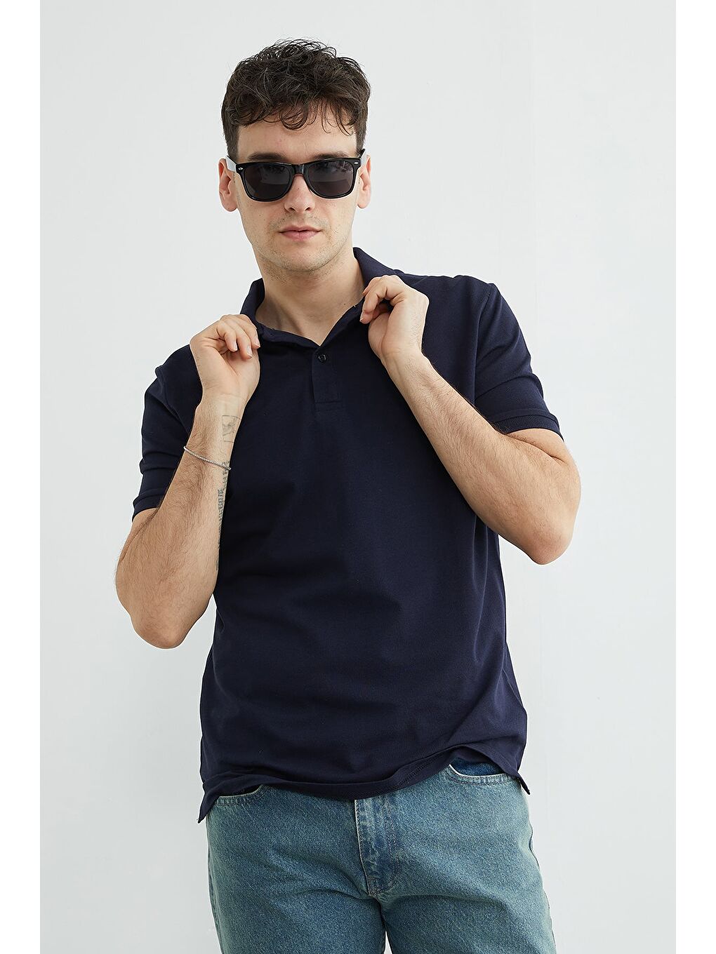 Lacivert Basic Polo Yaka Pike Tişört-4