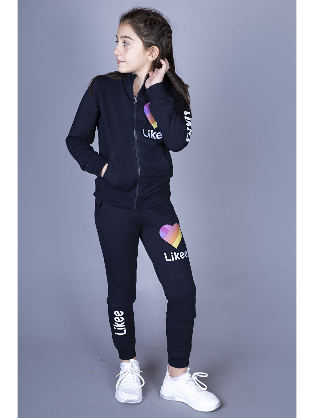 Lacivert Kız Çocuk Likee Baskılı Takım