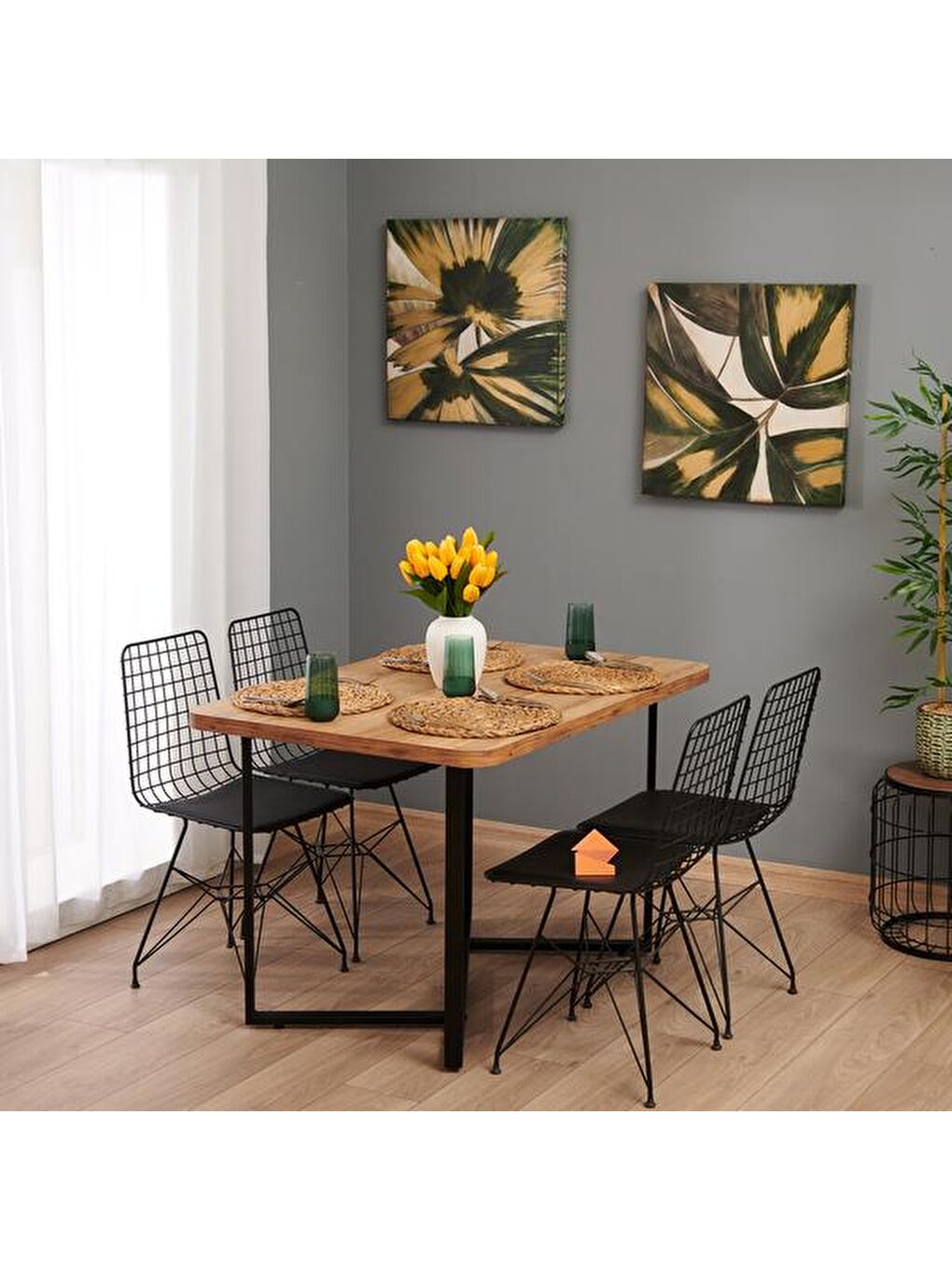 Kahverengi Lotus Metal Ayaklı Masa - Legnano