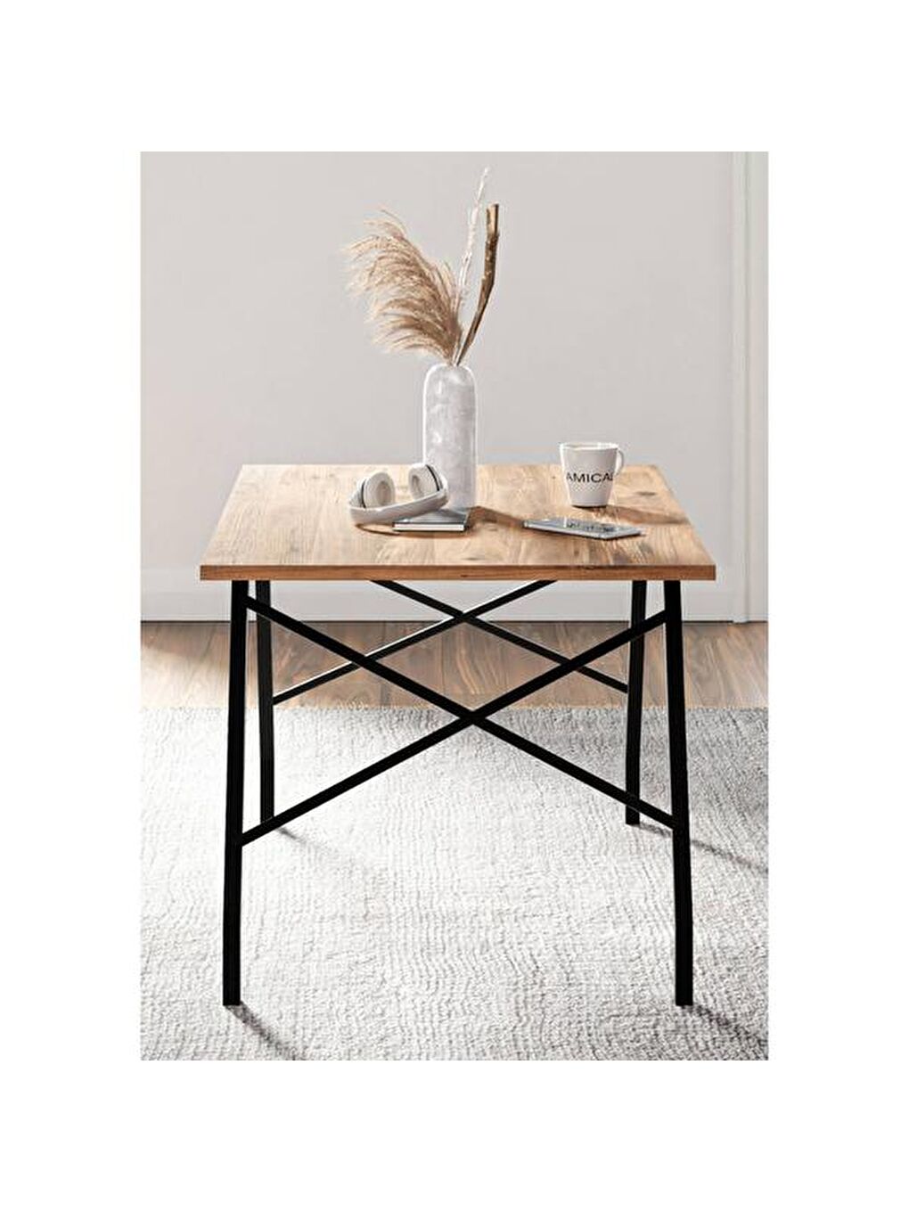 Kahverengi Metal Ayaklı Orta Sehpa - Atlantik Çam - 46x44x90 cm-5