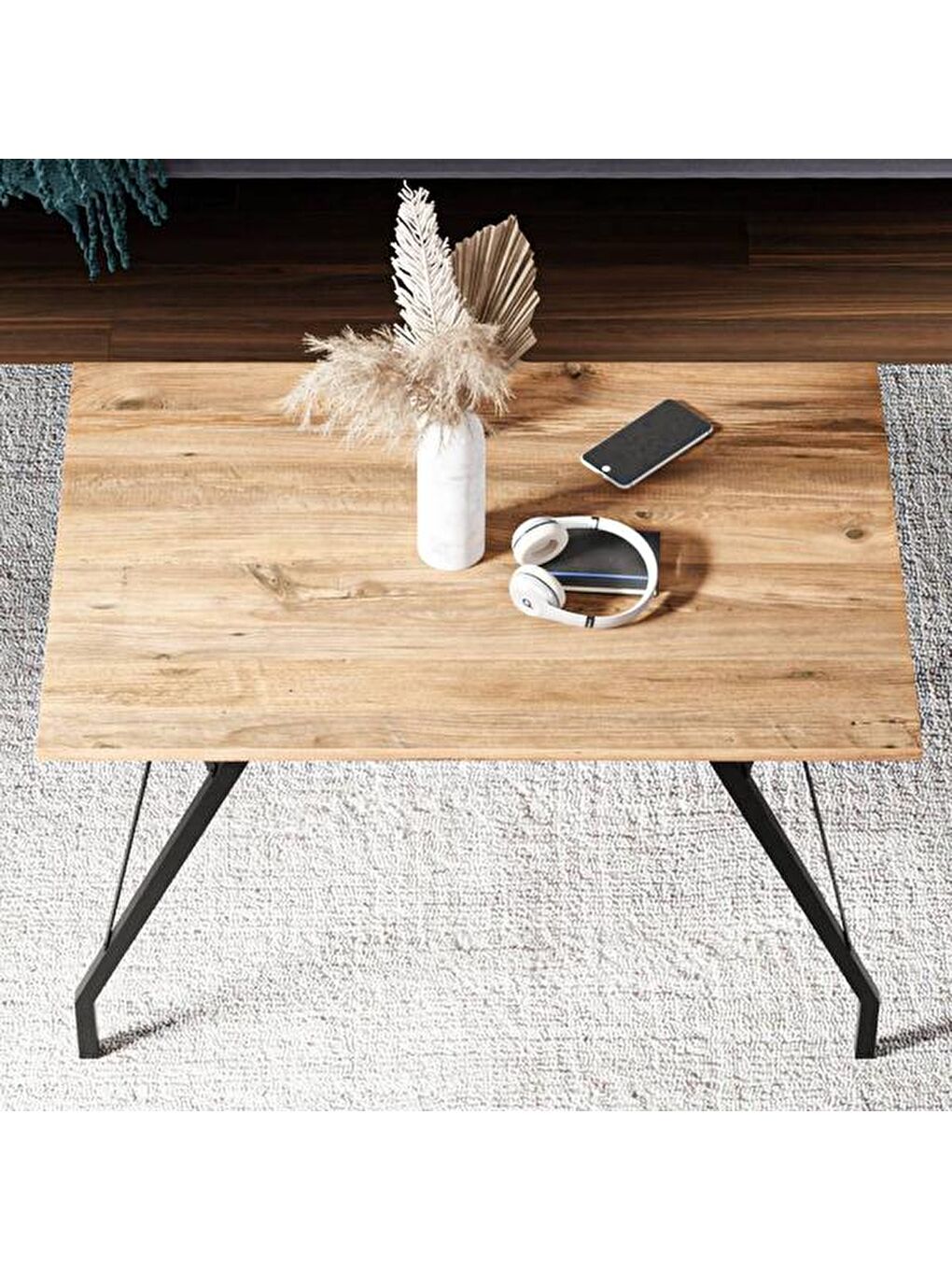 Kahverengi Metal Ayaklı Orta Sehpa - Atlantik Çam - 46x44x90 cm-6